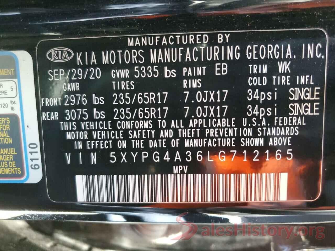 5XYPG4A36LG712165 2020 KIA SORENTO