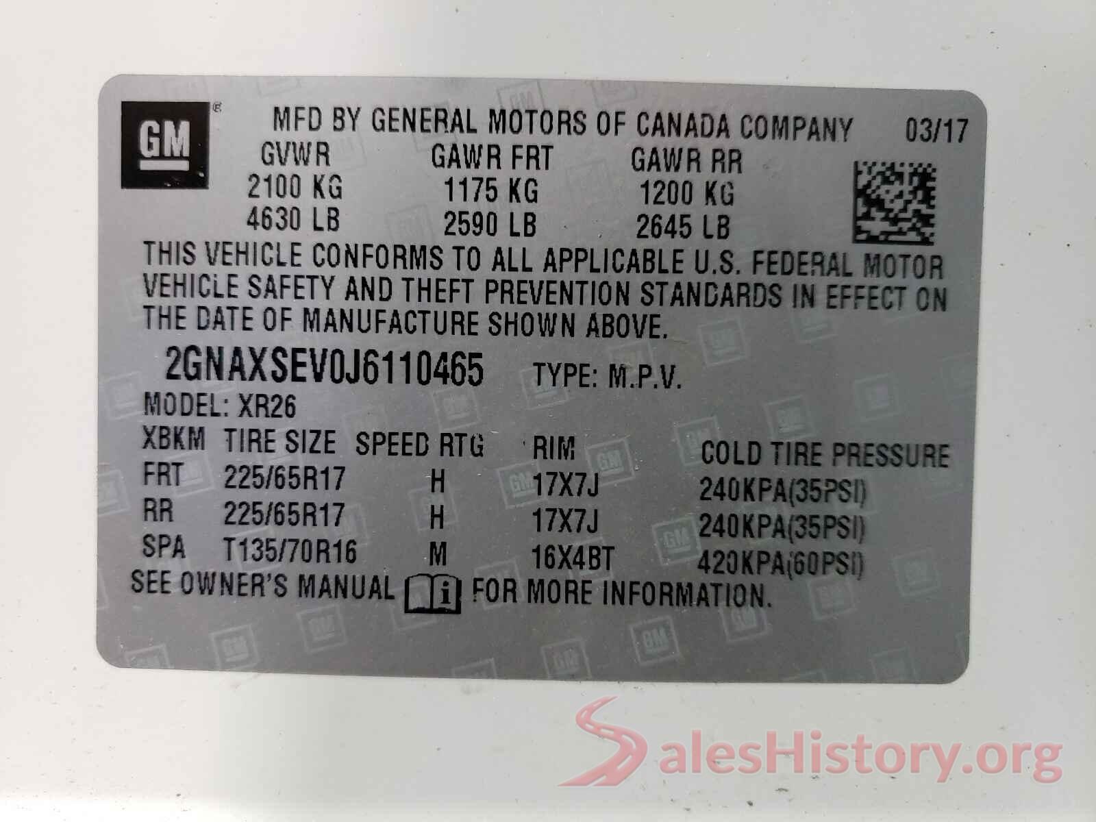 2GNAXSEV0J6110465 2018 CHEVROLET EQUINOX