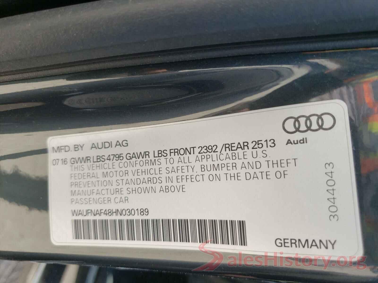 WAUFNAF48HN030189 2017 AUDI A4