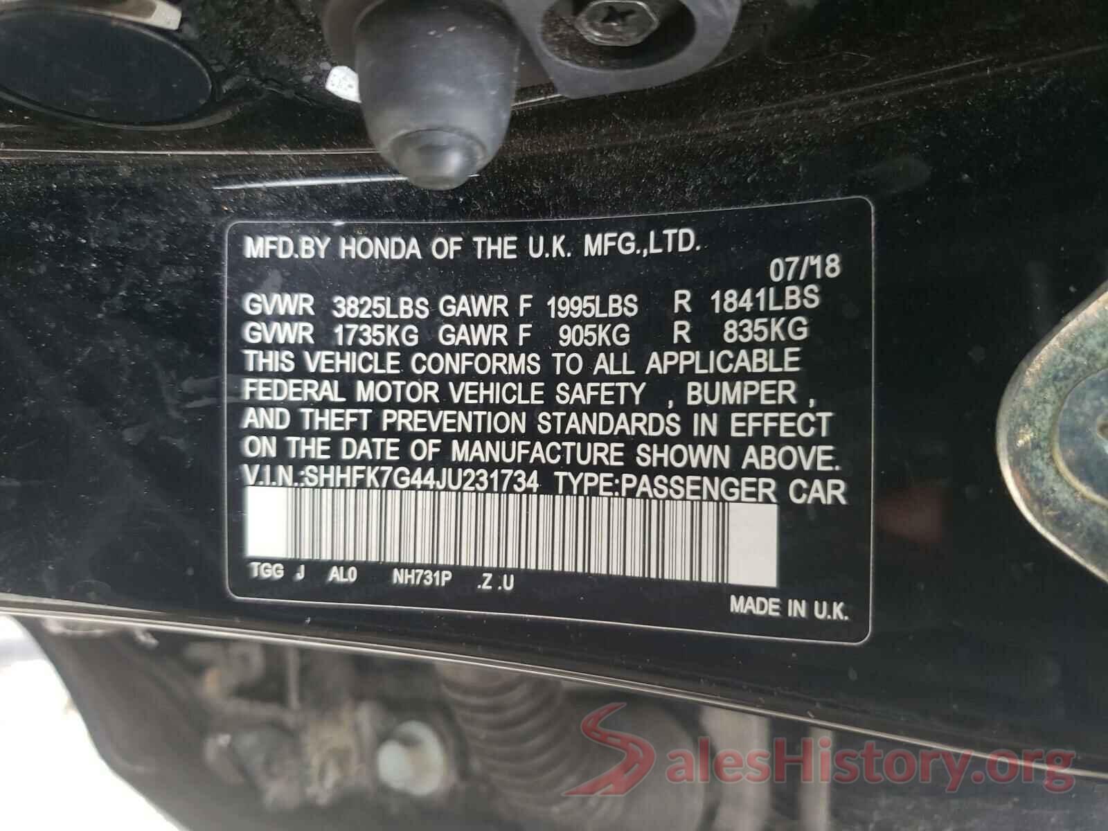 SHHFK7G44JU231734 2018 HONDA CIVIC