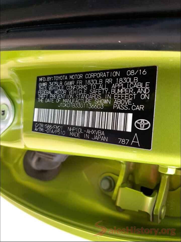 JTDKDTB33G1136603 2016 TOYOTA PRIUS