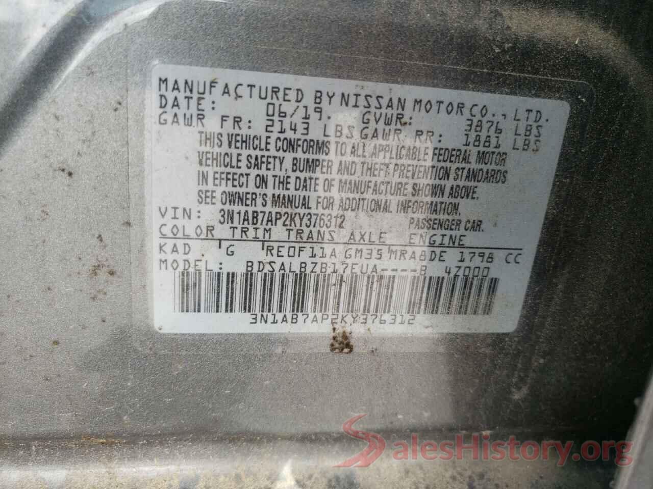 3N1AB7AP2KY376312 2019 NISSAN SENTRA