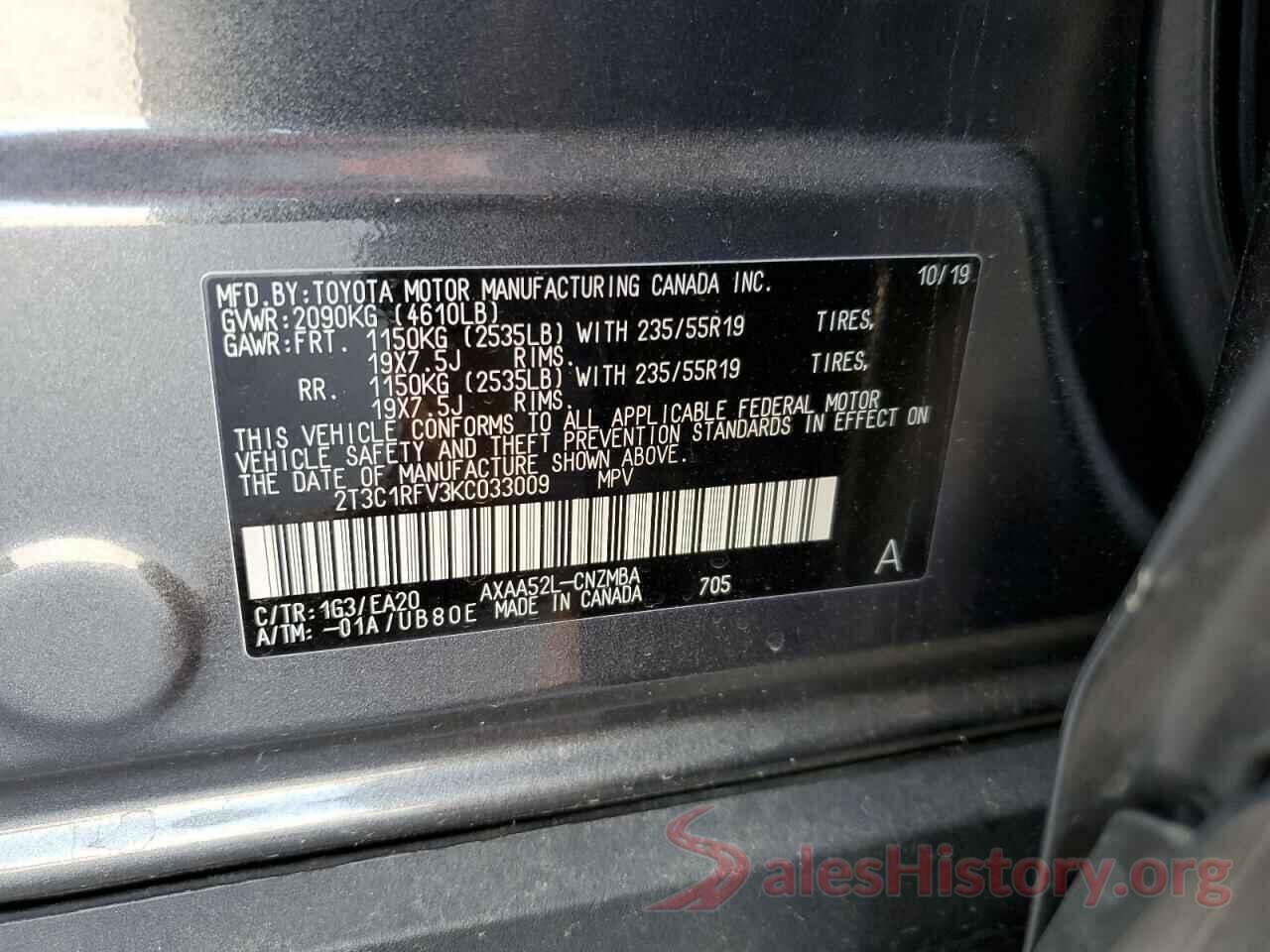 2T3C1RFV3KC033009 2019 TOYOTA RAV4