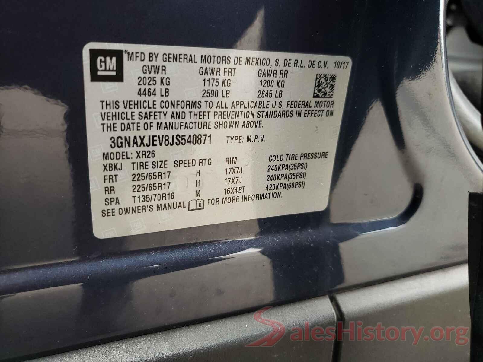 3GNAXJEV8JS540871 2018 CHEVROLET EQUINOX