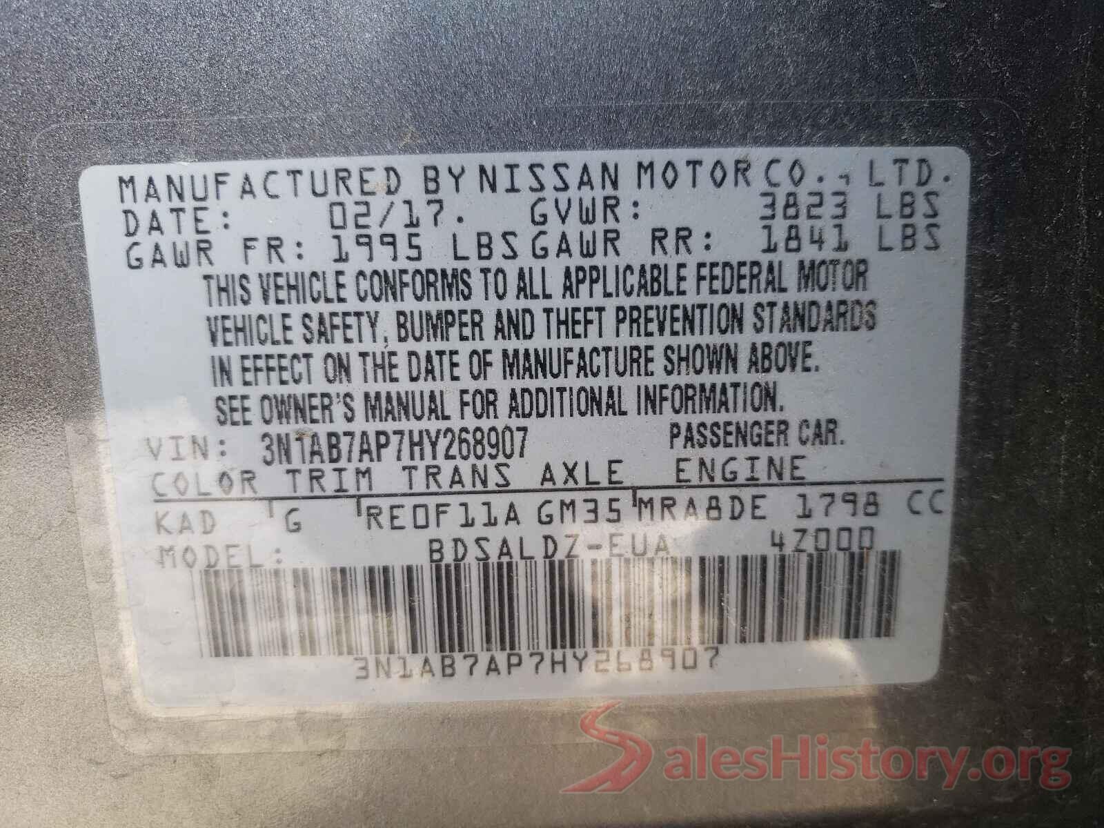 3N1AB7AP7HY268907 2017 NISSAN SENTRA