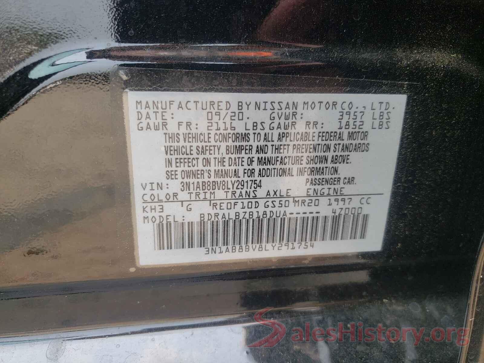 3N1AB8BV8LY291754 2020 NISSAN SENTRA