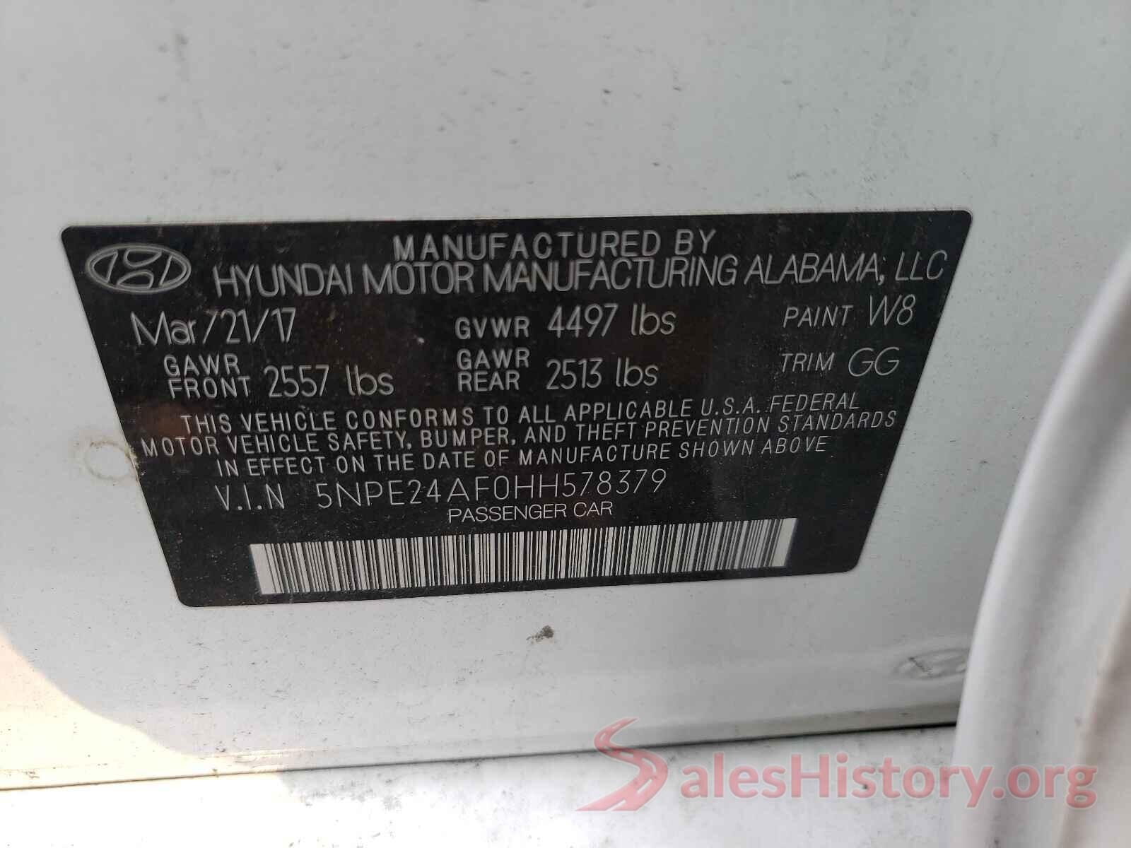 5NPE24AF0HH578379 2017 HYUNDAI SONATA