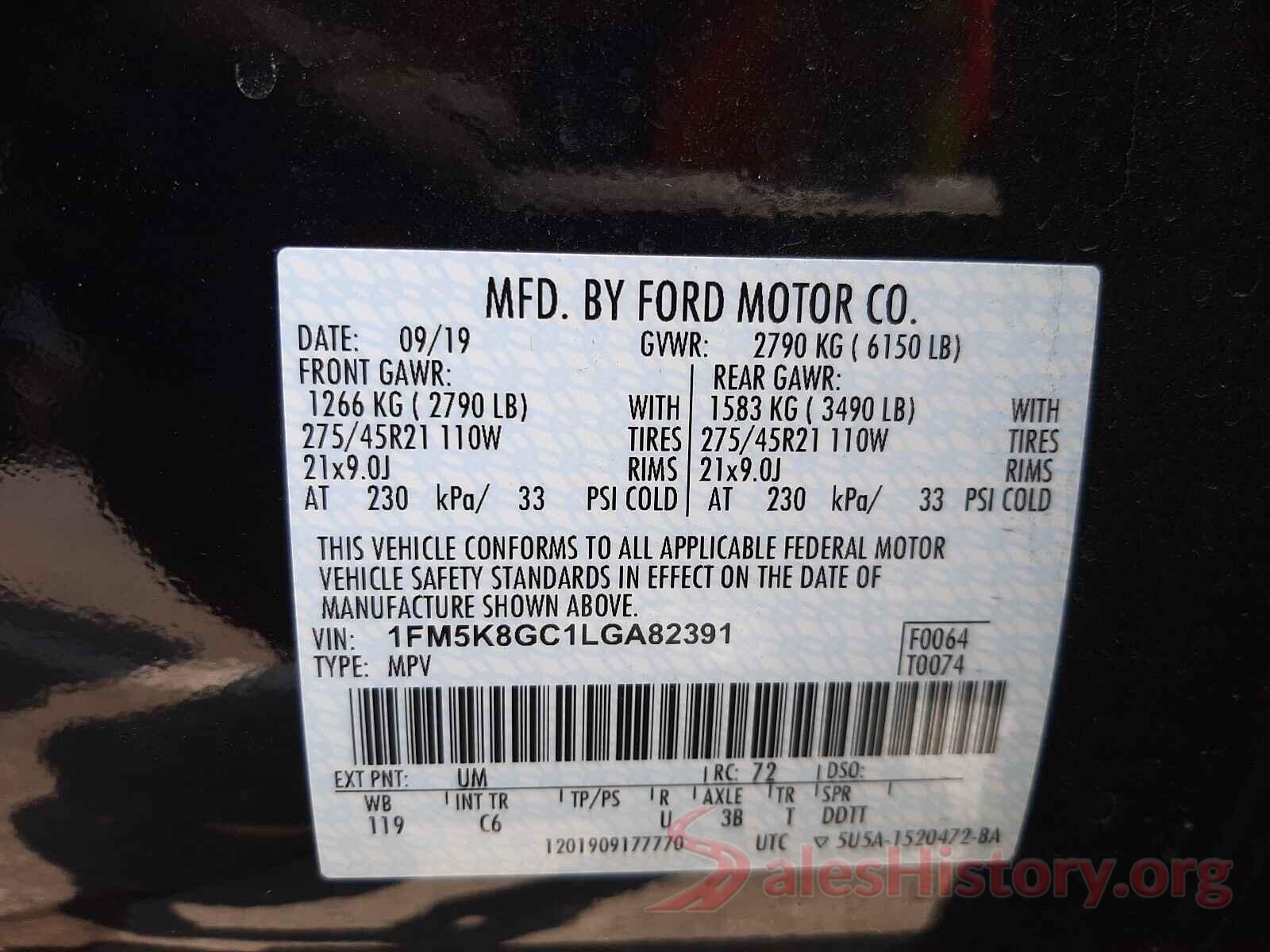 1FM5K8GC1LGA82391 2020 FORD EXPLORER