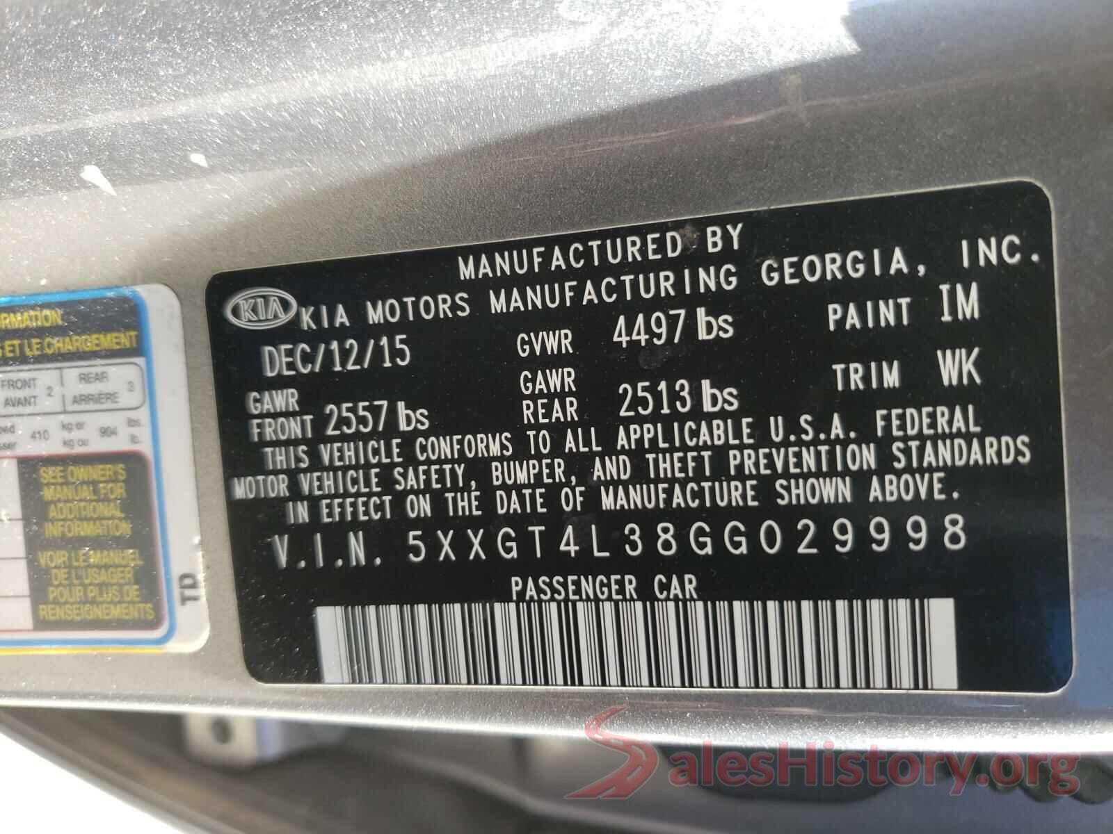 5XXGT4L38GG029998 2016 KIA OPTIMA