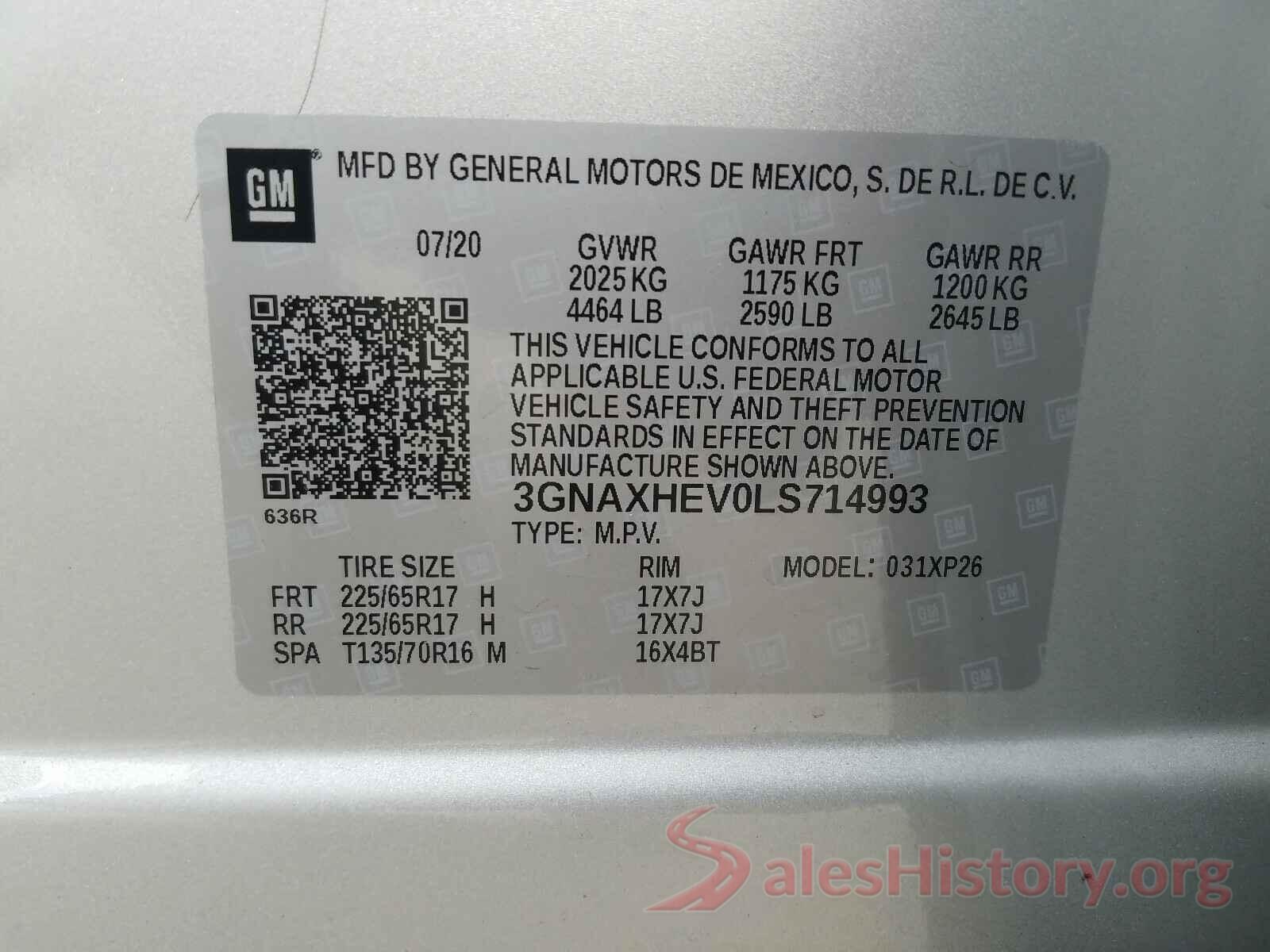 3GNAXHEV0LS714993 2020 CHEVROLET EQUINOX