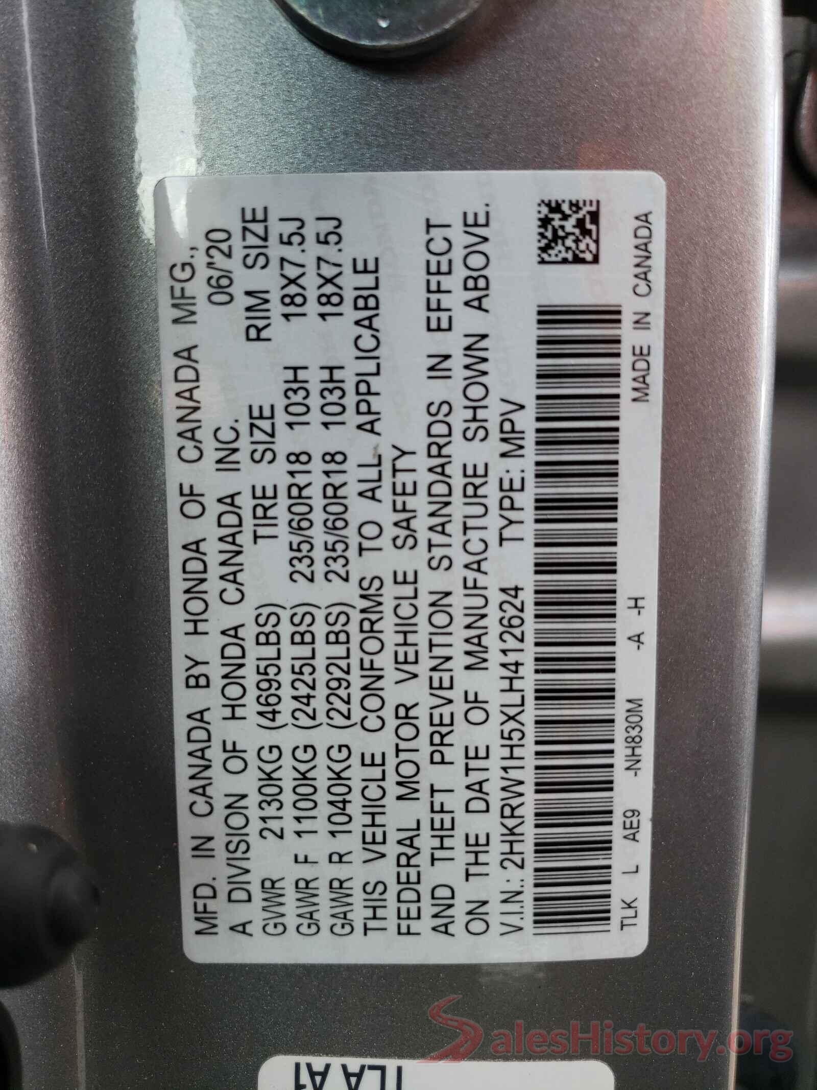 2HKRW1H5XLH412624 2020 HONDA CRV