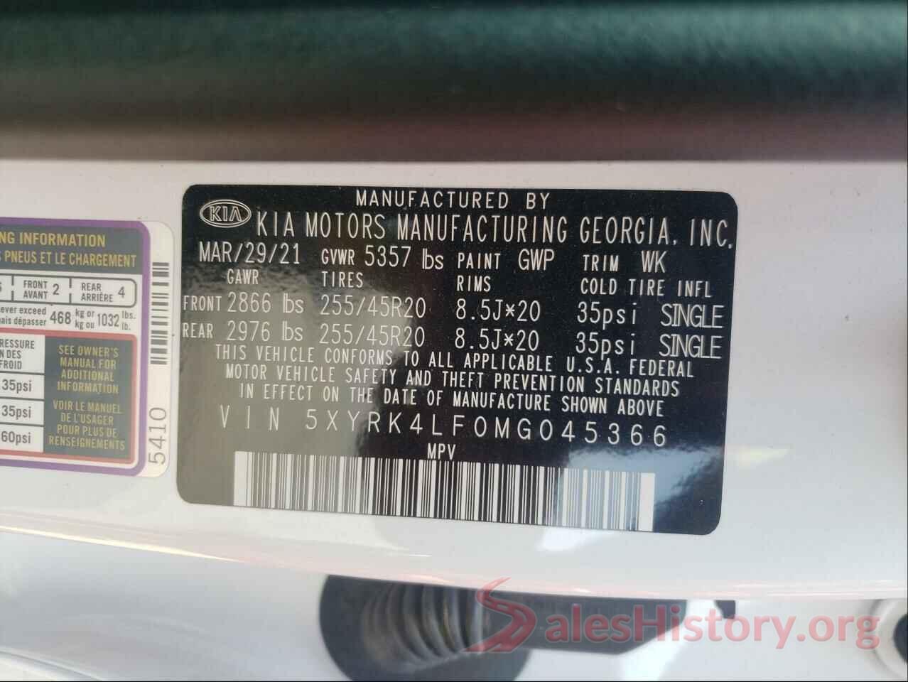 5XYRK4LF0MG045366 2021 KIA SORENTO