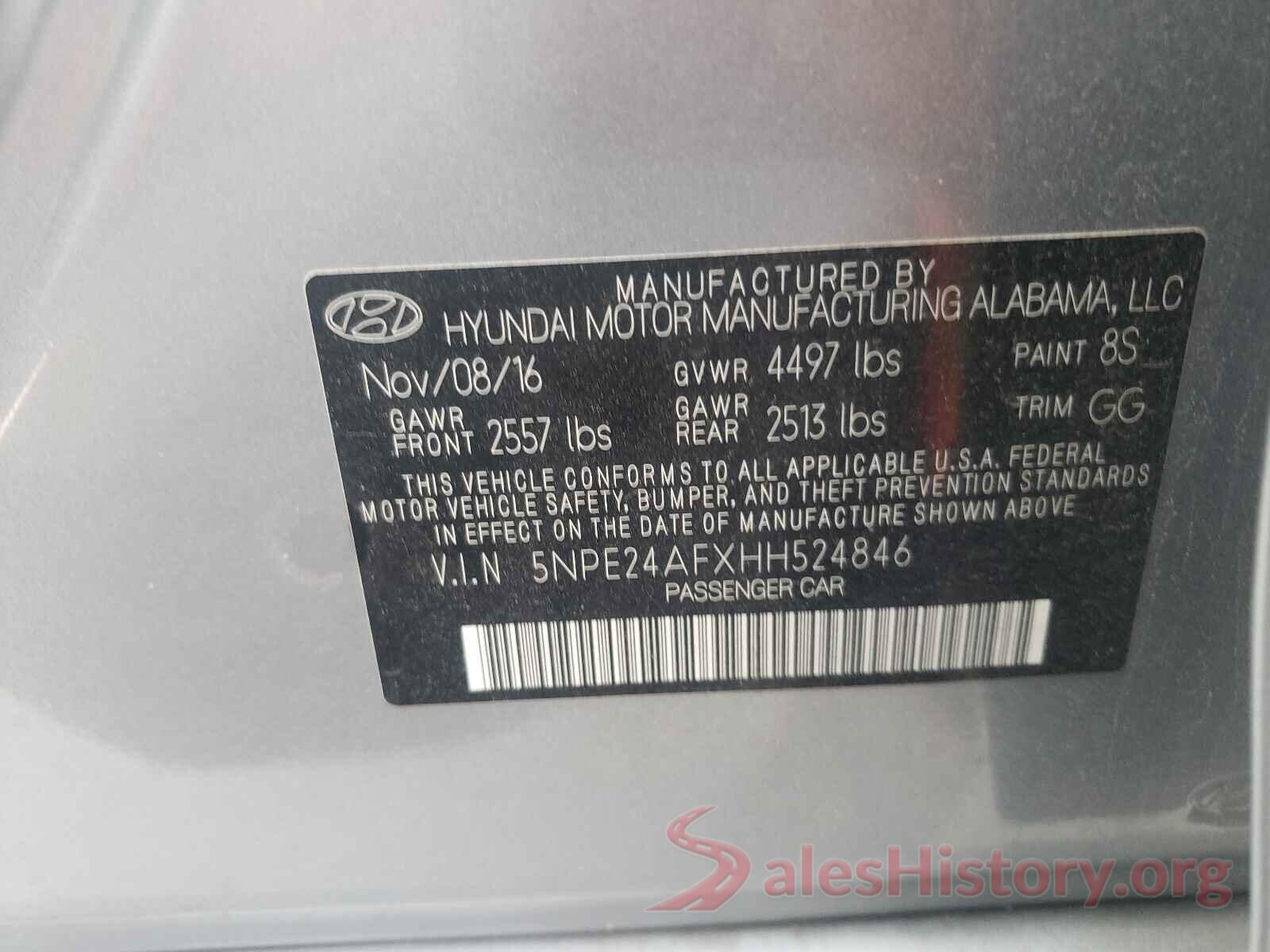 5NPE24AFXHH524846 2017 HYUNDAI SONATA