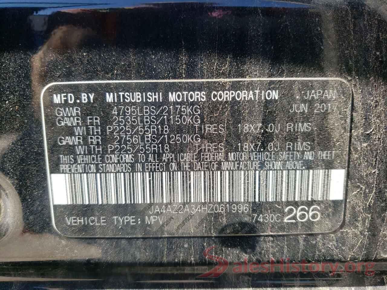 JA4AZ2A34HZ061996 2017 MITSUBISHI OUTLANDER