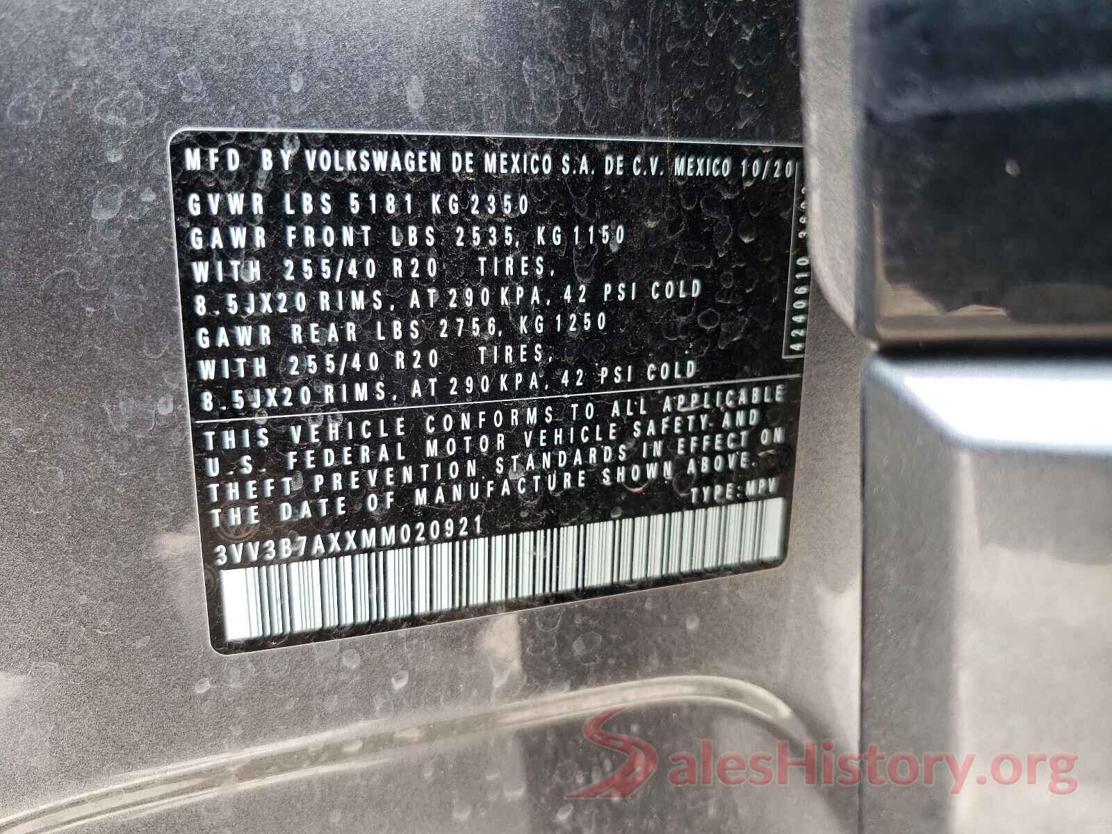 3VV3B7AXXMM020921 2021 VOLKSWAGEN TIGUAN