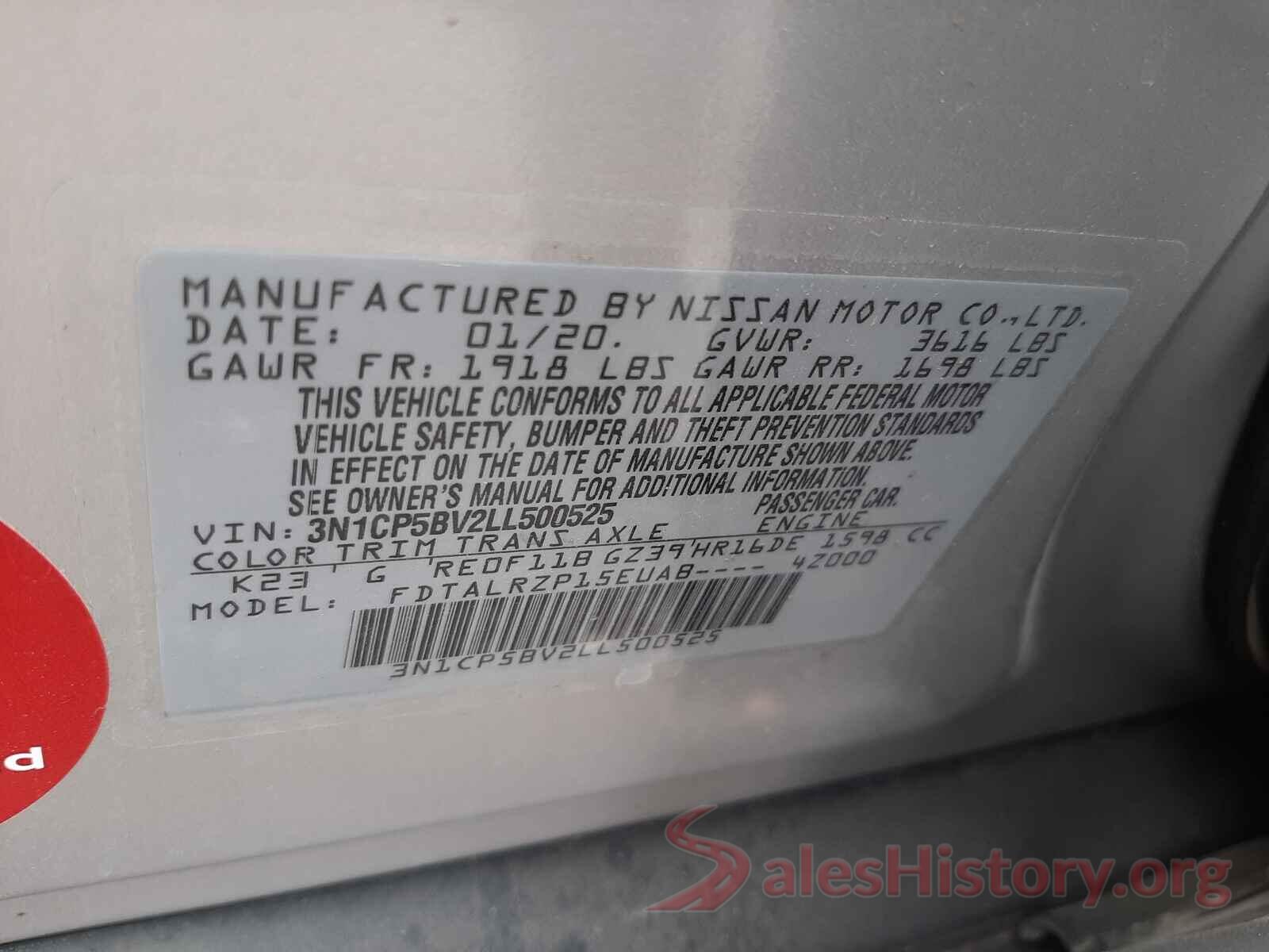 3N1CP5BV2LL500525 2020 NISSAN KICKS