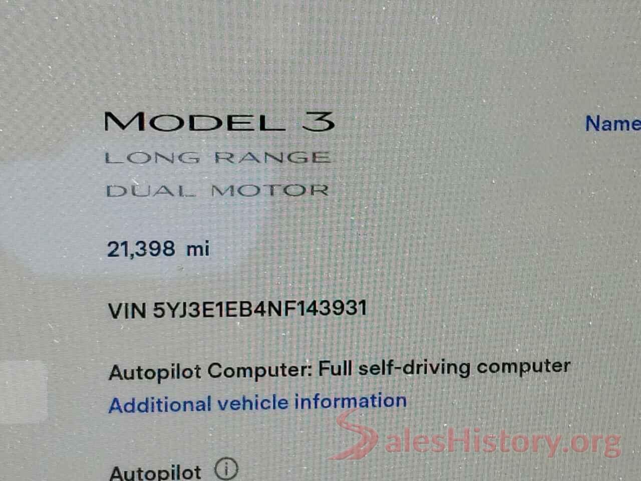 5YJ3E1EB4NF143931 2022 TESLA MODEL 3