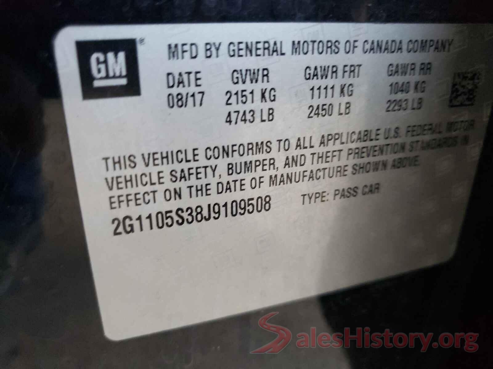 2G1105S38J9109508 2018 CHEVROLET IMPALA