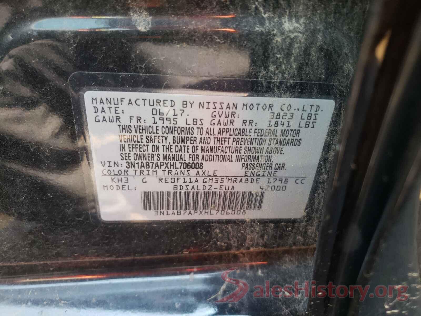 3N1AB7APXHL706008 2017 NISSAN SENTRA