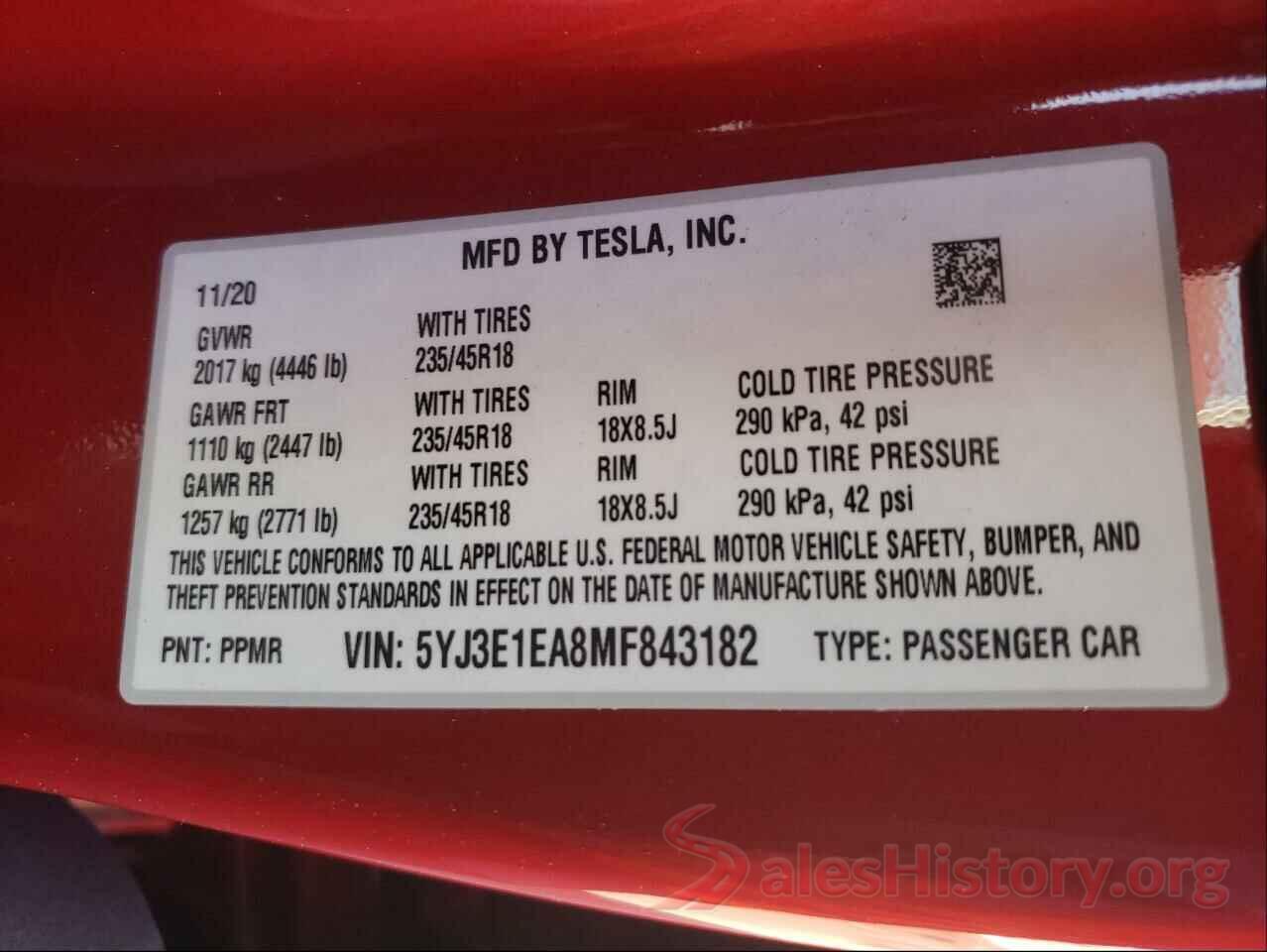 5YJ3E1EA8MF843182 2021 TESLA MODEL 3