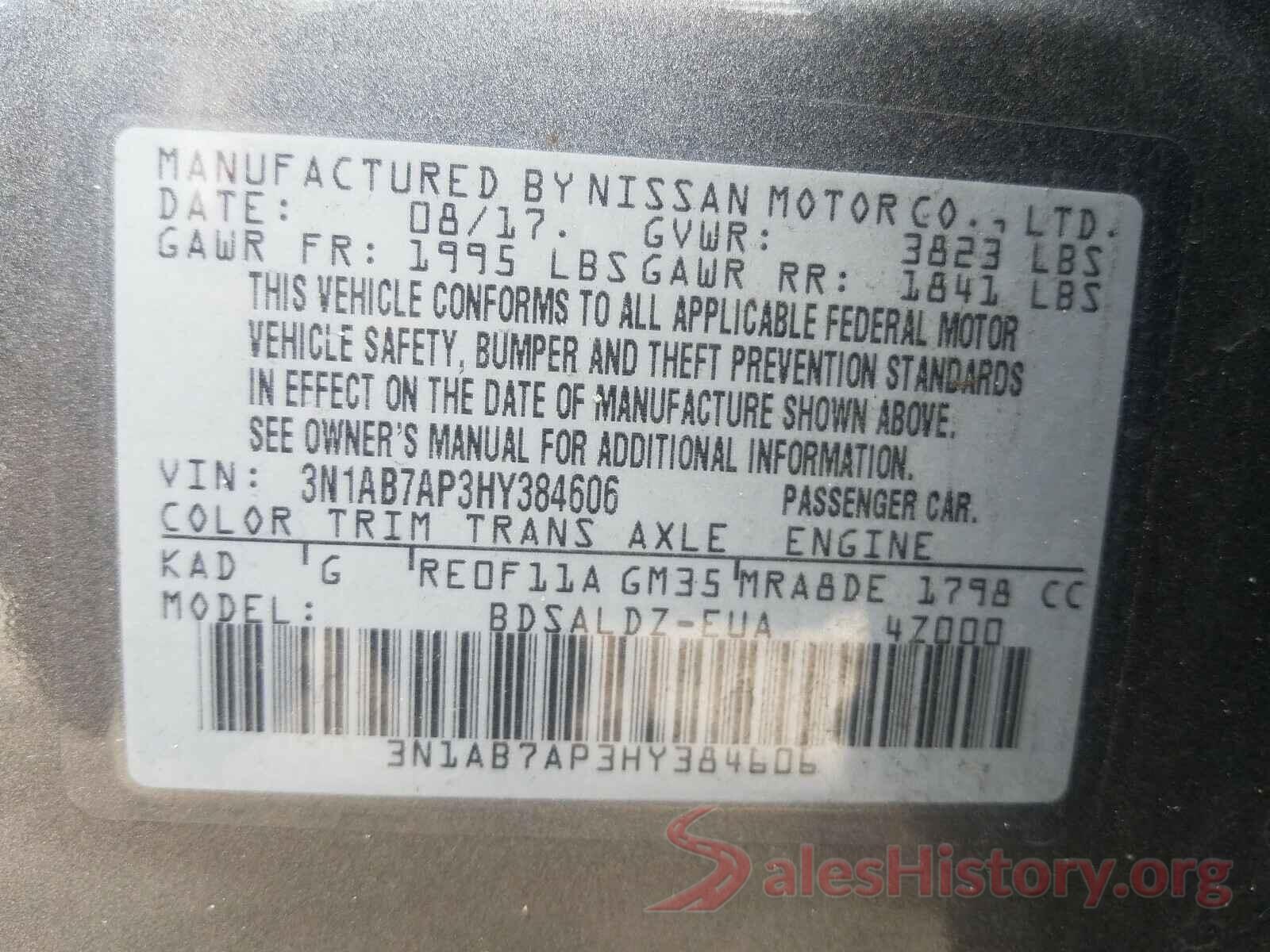 3N1AB7AP3HY384606 2017 NISSAN SENTRA