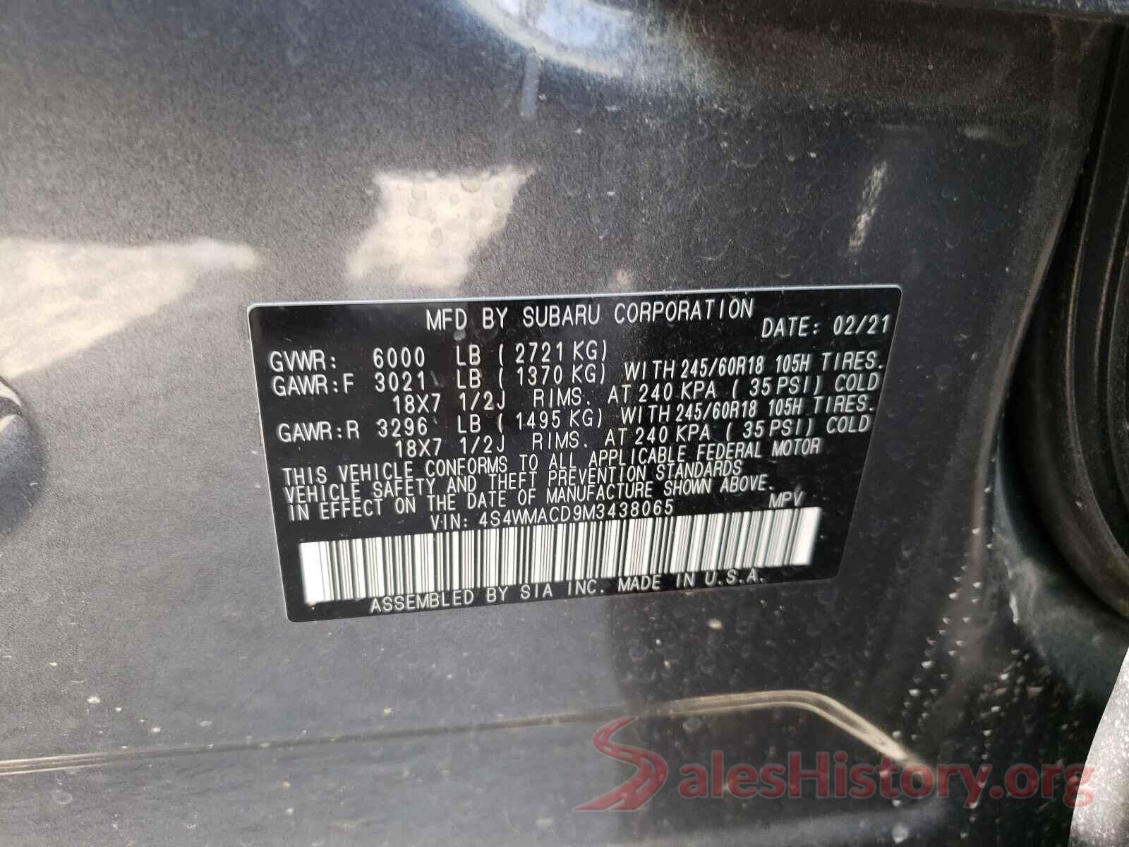 4S4WMACD9M3438065 2021 SUBARU ASCENT