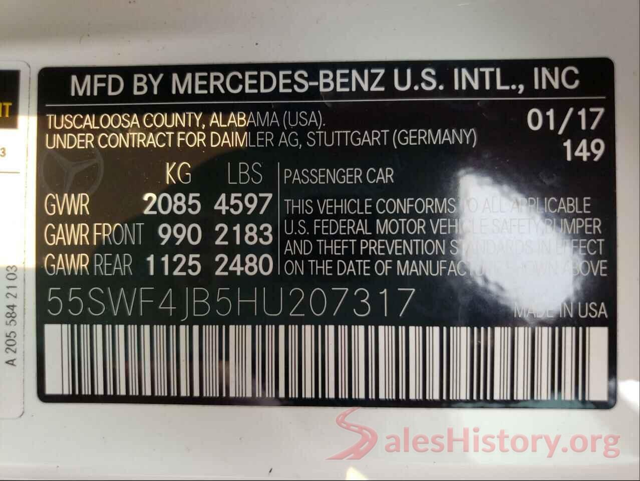 55SWF4JB5HU207317 2017 MERCEDES-BENZ C-CLASS