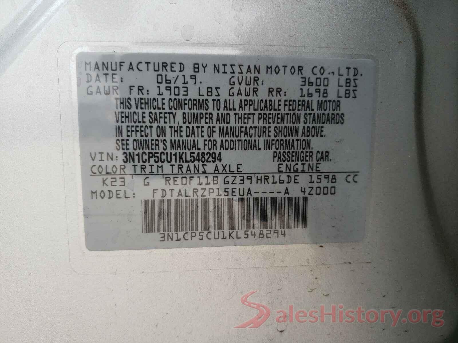 3N1CP5CU1KL548294 2019 NISSAN KICKS