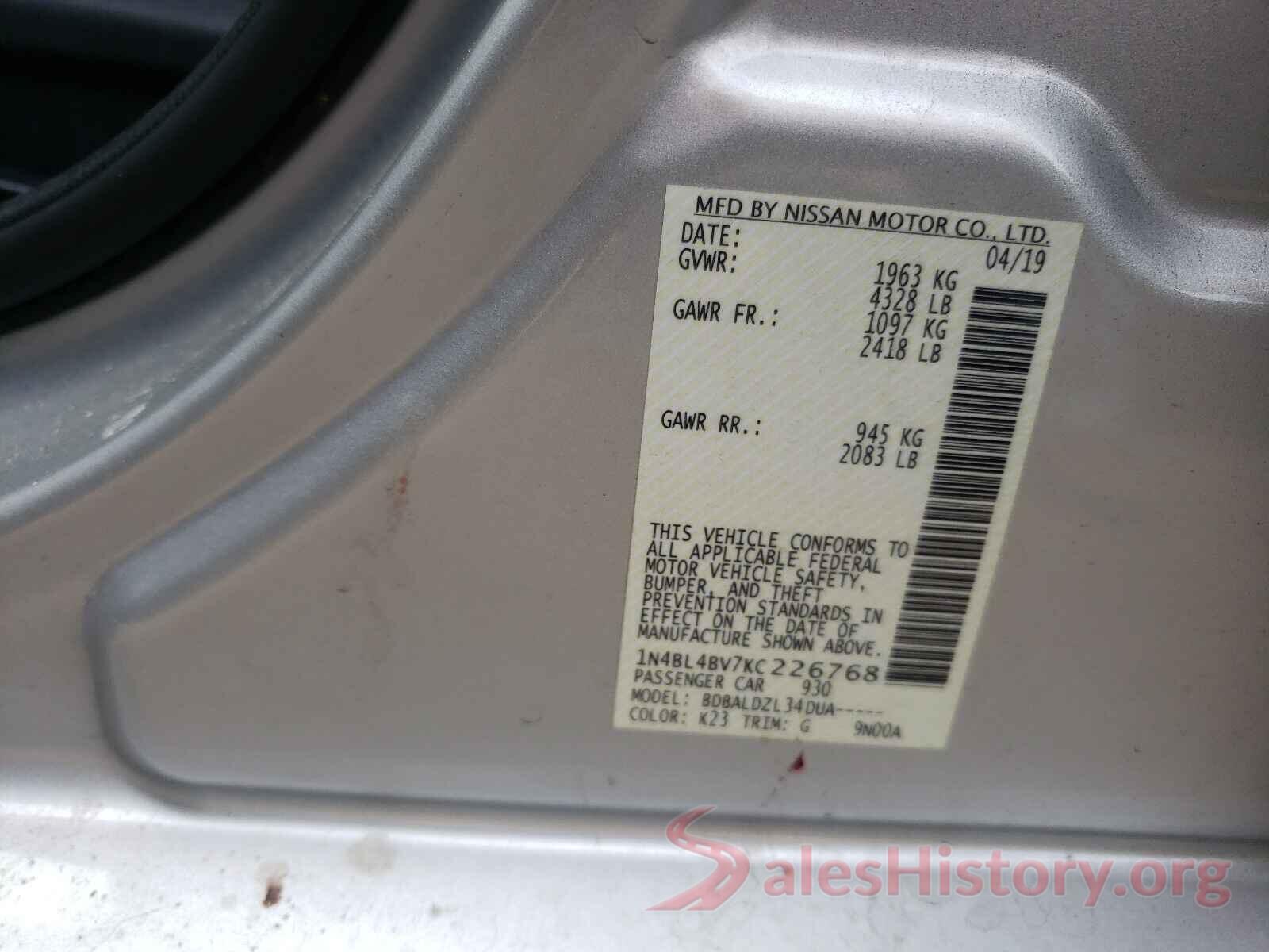 1N4BL4BV7KC226768 2019 NISSAN ALTIMA