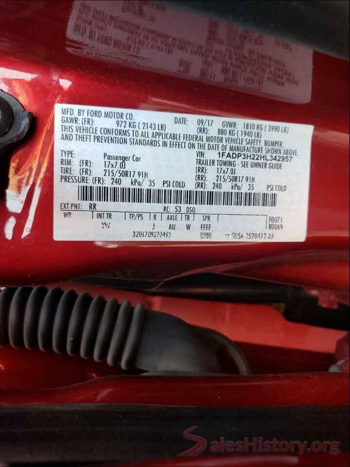 1FADP3H22HL342957 2017 FORD FOCUS