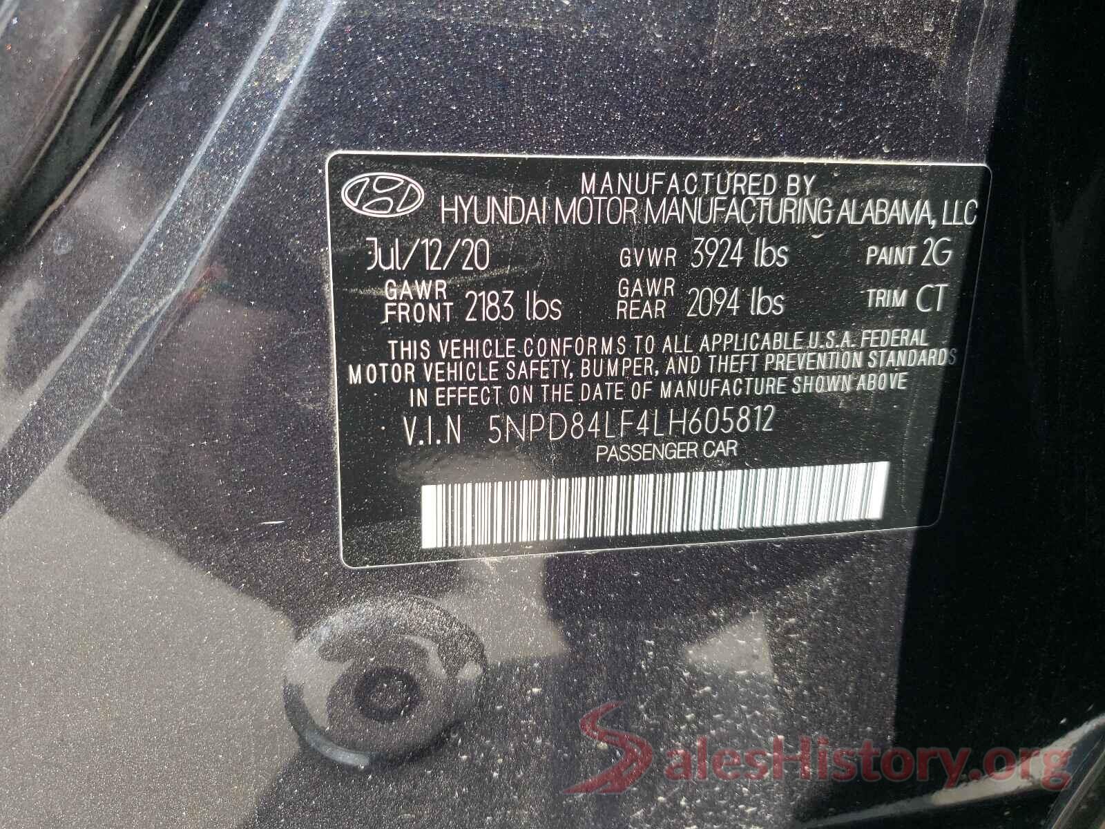 5NPD84LF4LH605812 2020 HYUNDAI ELANTRA