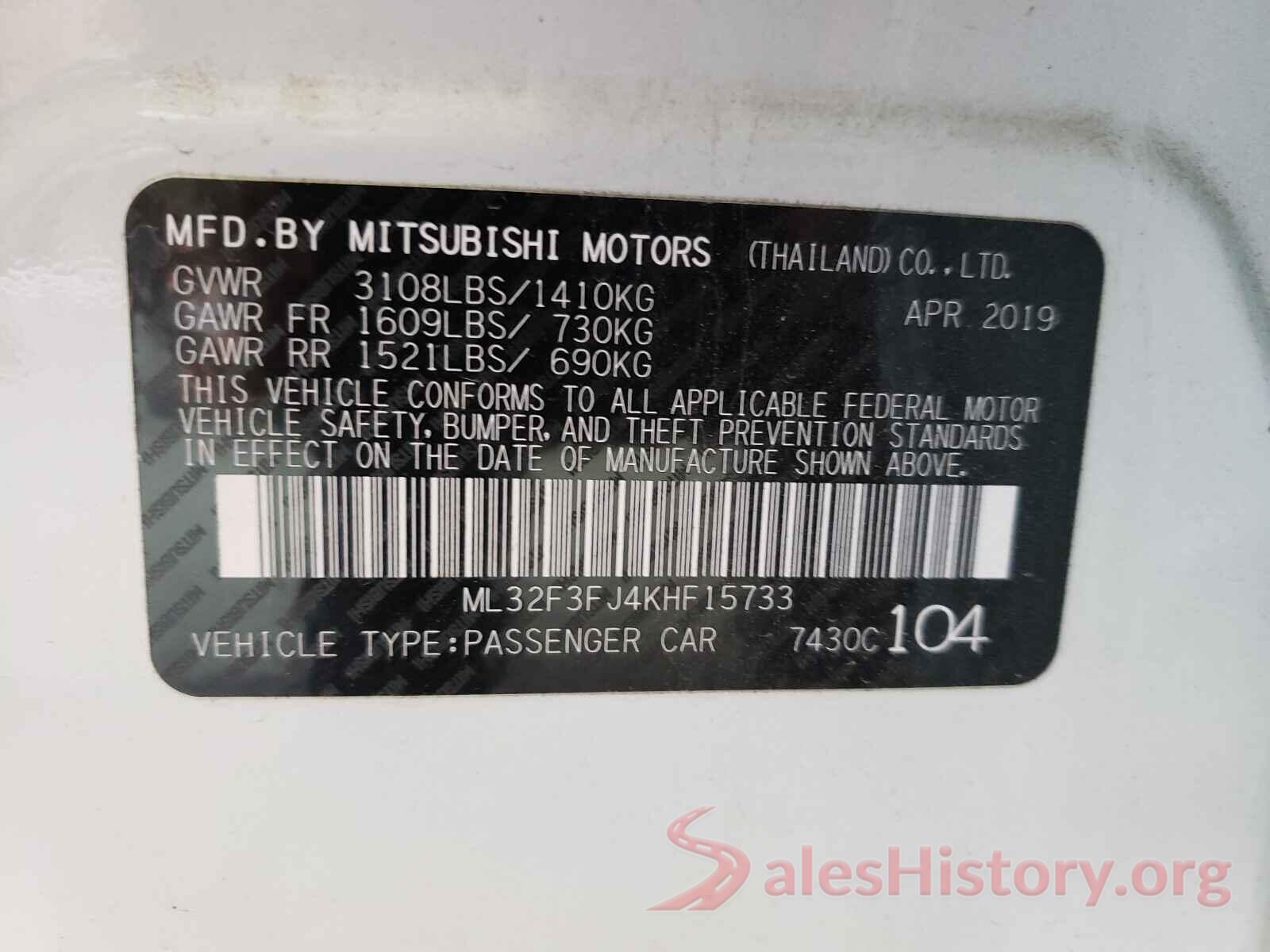 ML32F3FJ4KHF15733 2019 MITSUBISHI MIRAGE