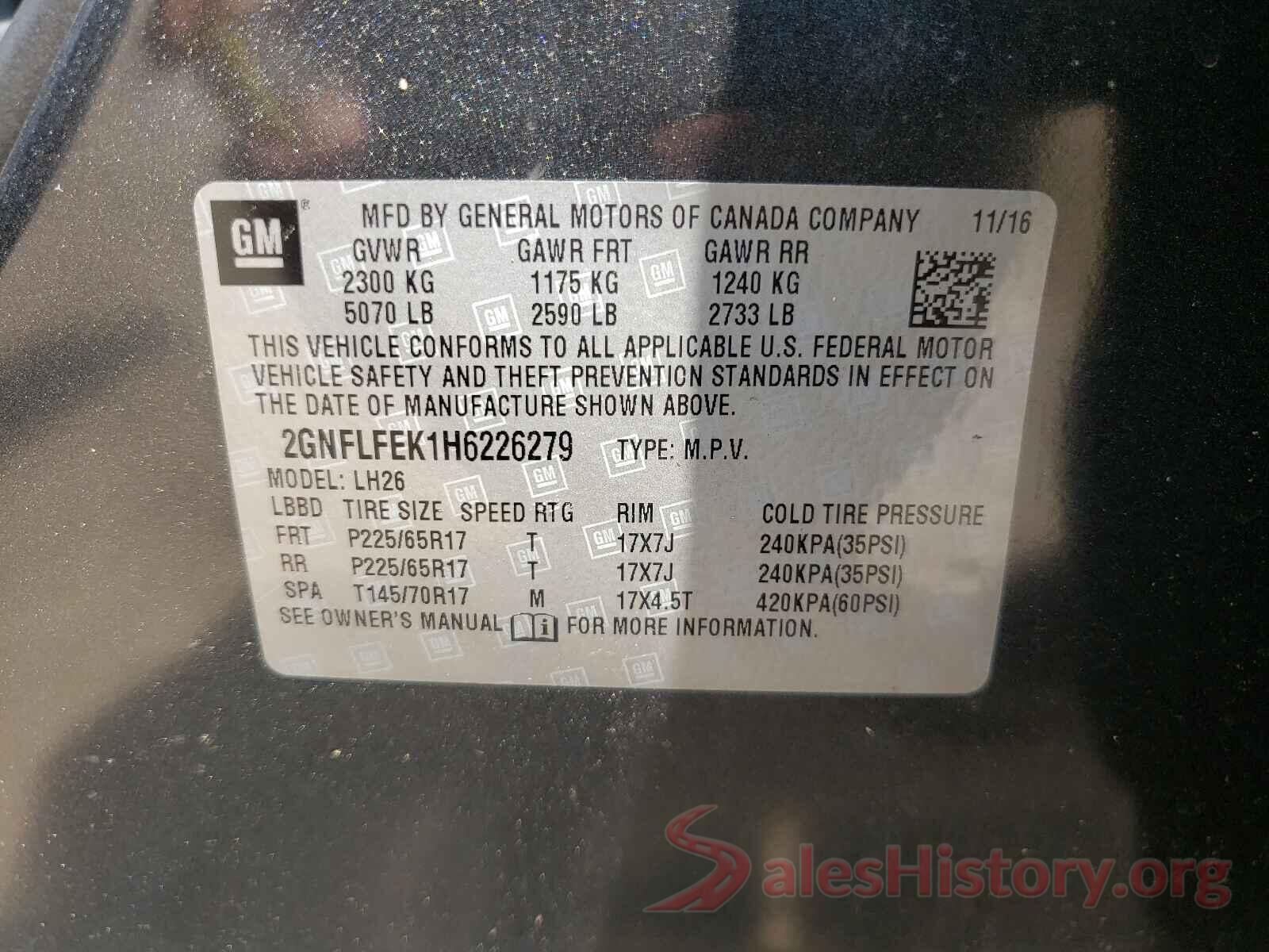 2GNFLFEK1H6226279 2017 CHEVROLET EQUINOX