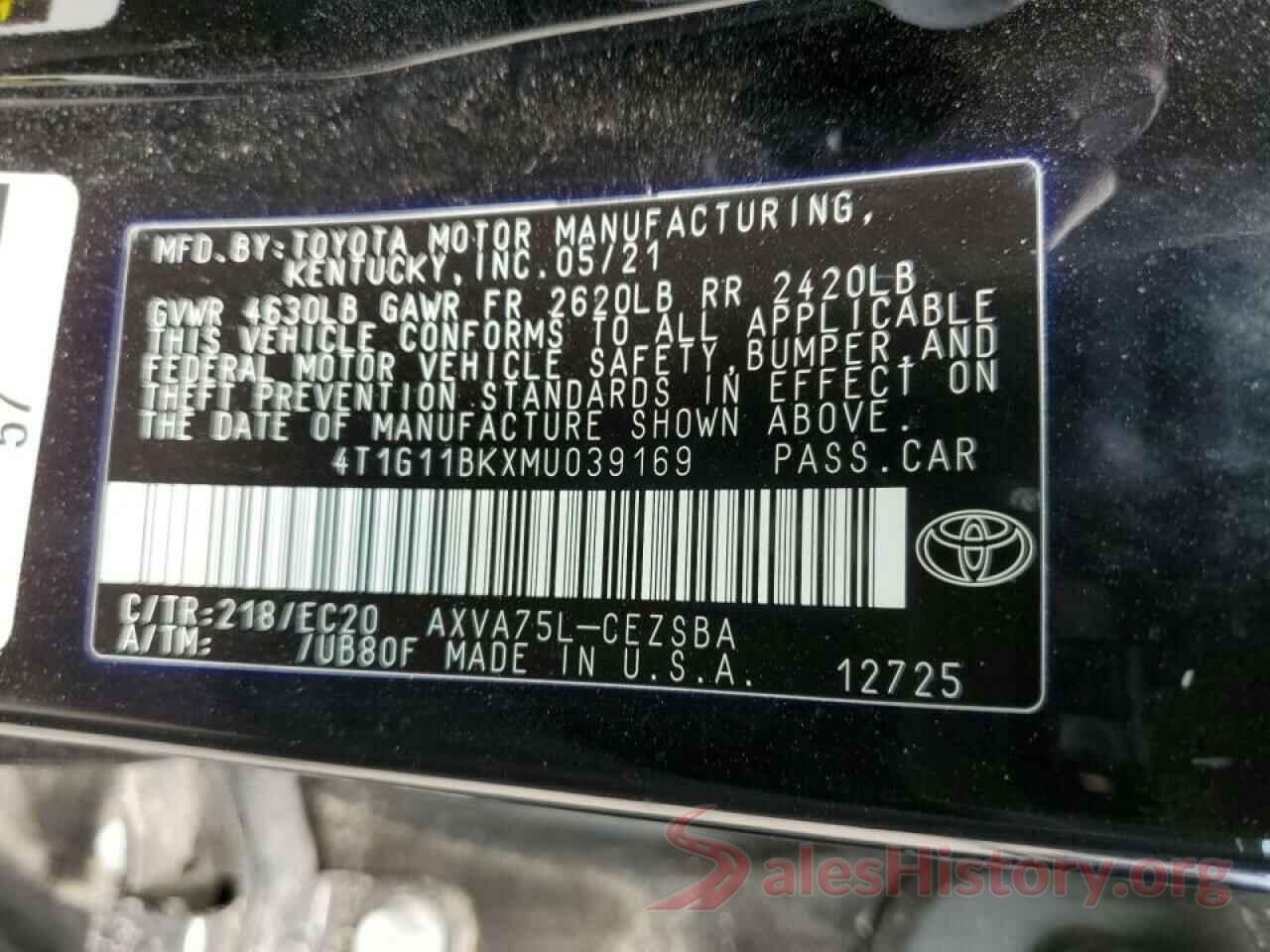 4T1G11BKXMU039169 2021 TOYOTA CAMRY