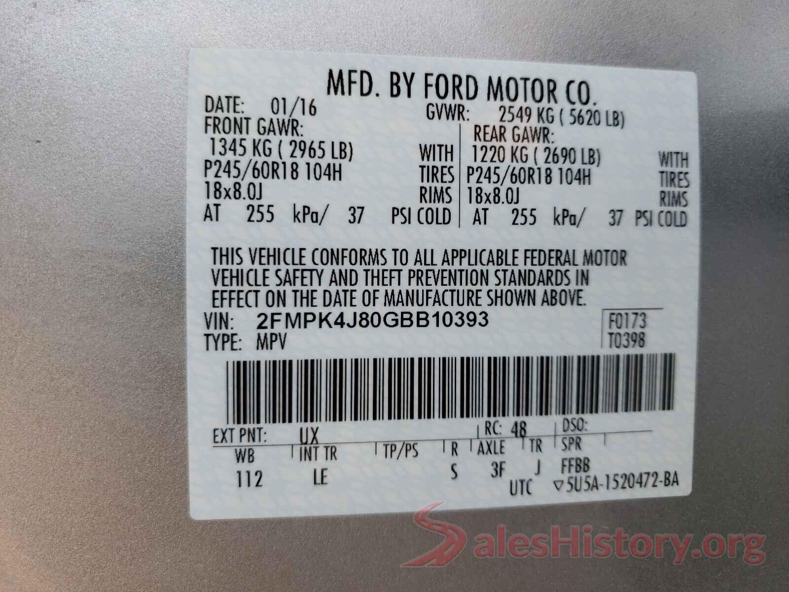 2FMPK4J80GBB10393 2016 FORD EDGE