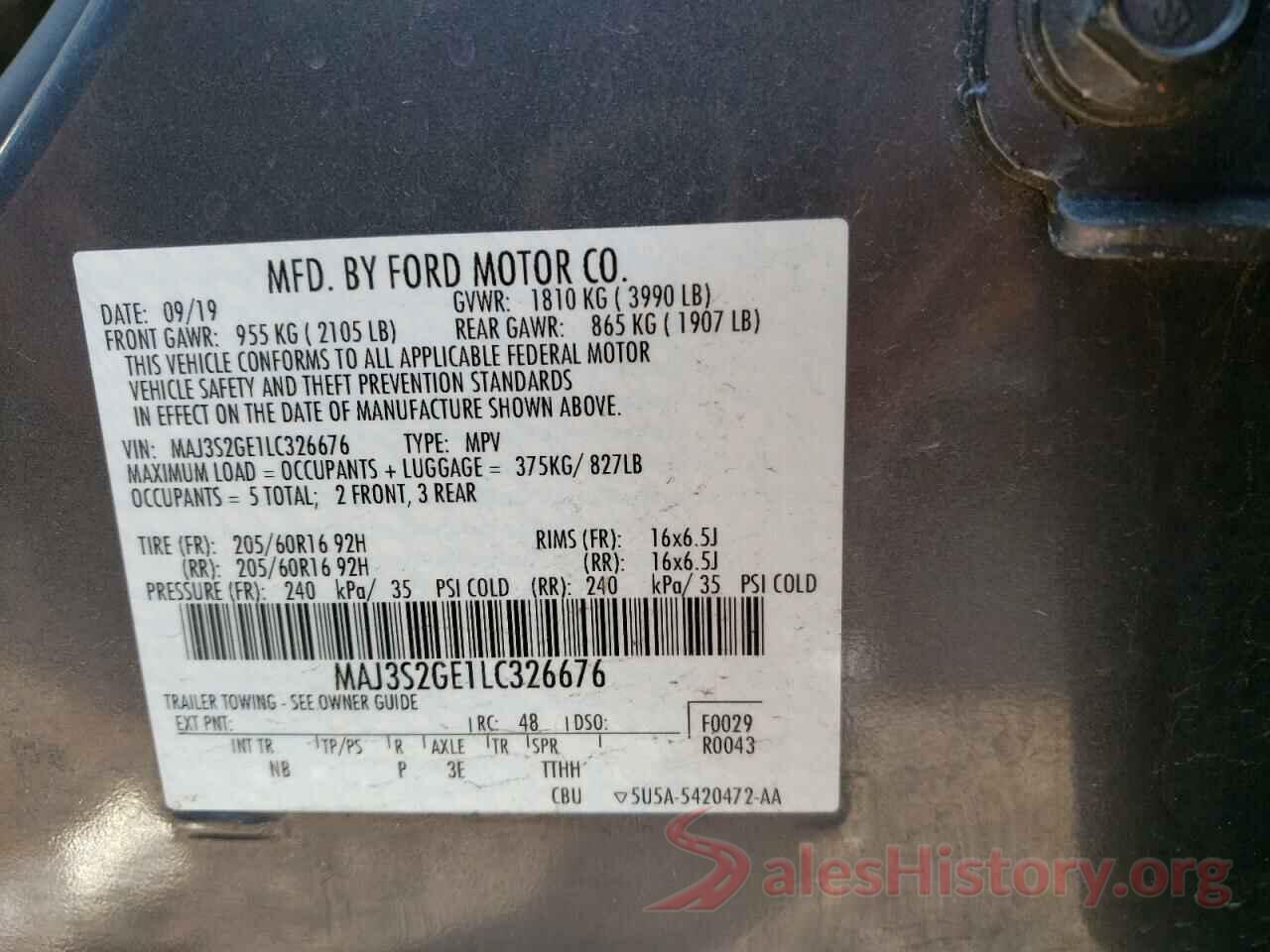 MAJ3S2GE1LC326676 2020 FORD ECOSPORT