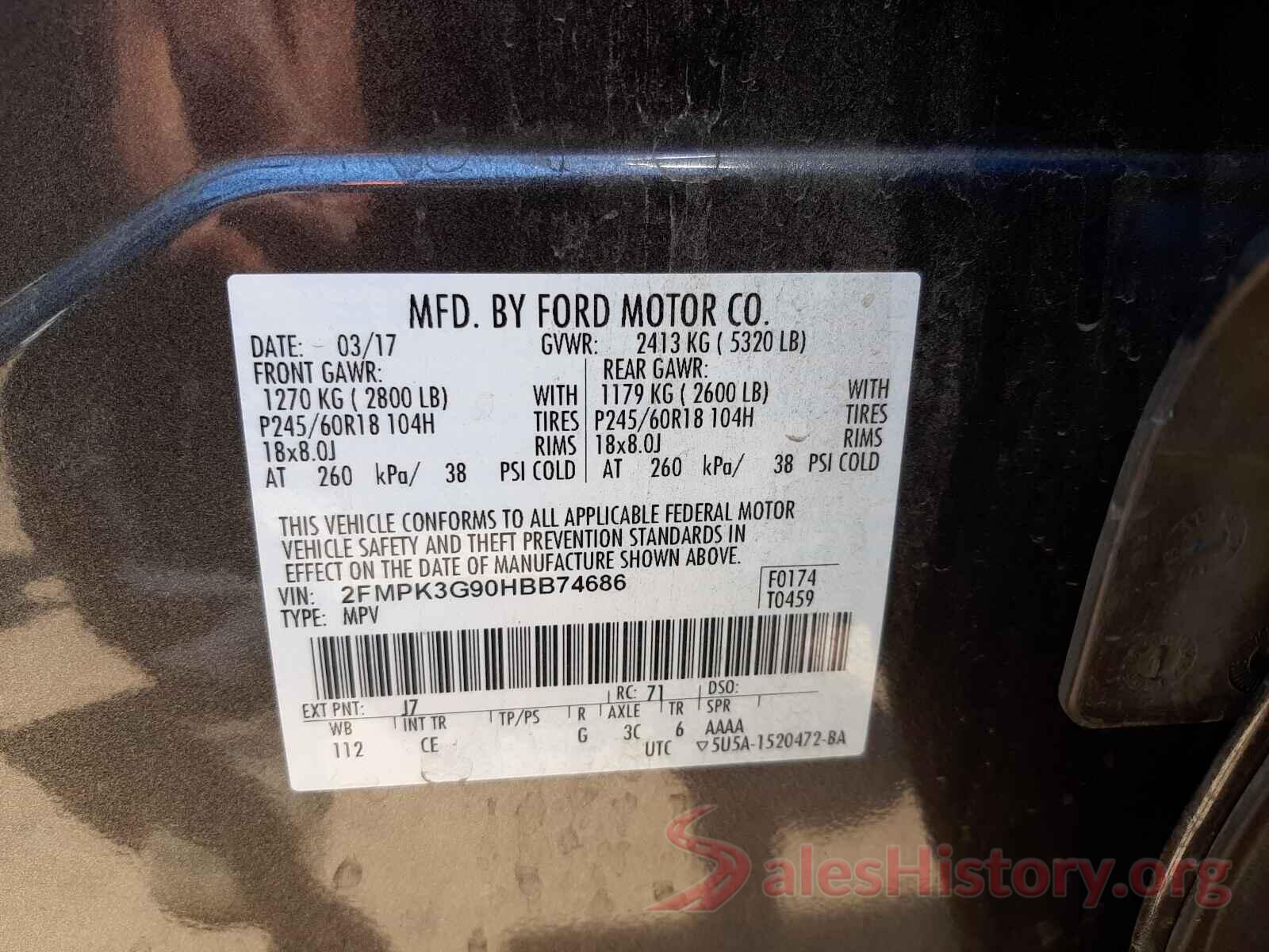 2FMPK3G90HBB74686 2017 FORD EDGE