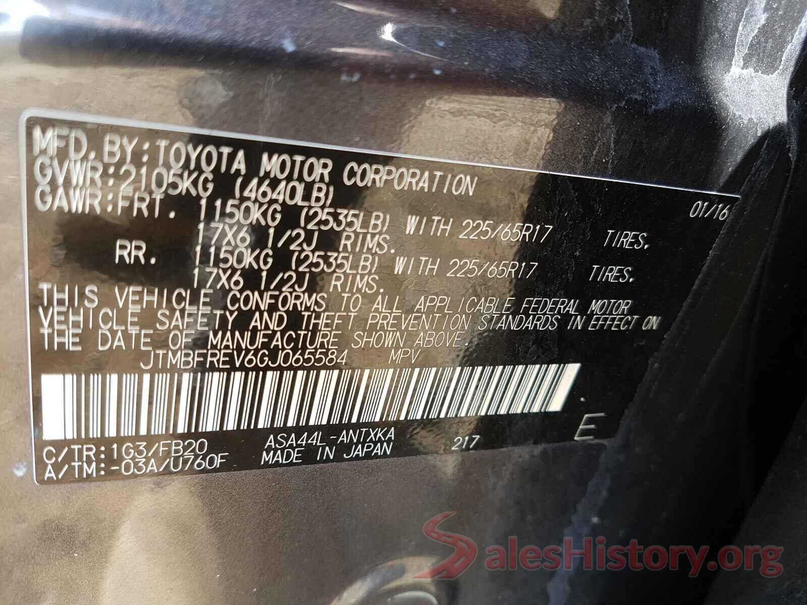 JTMBFREV6GJ065584 2016 TOYOTA RAV4