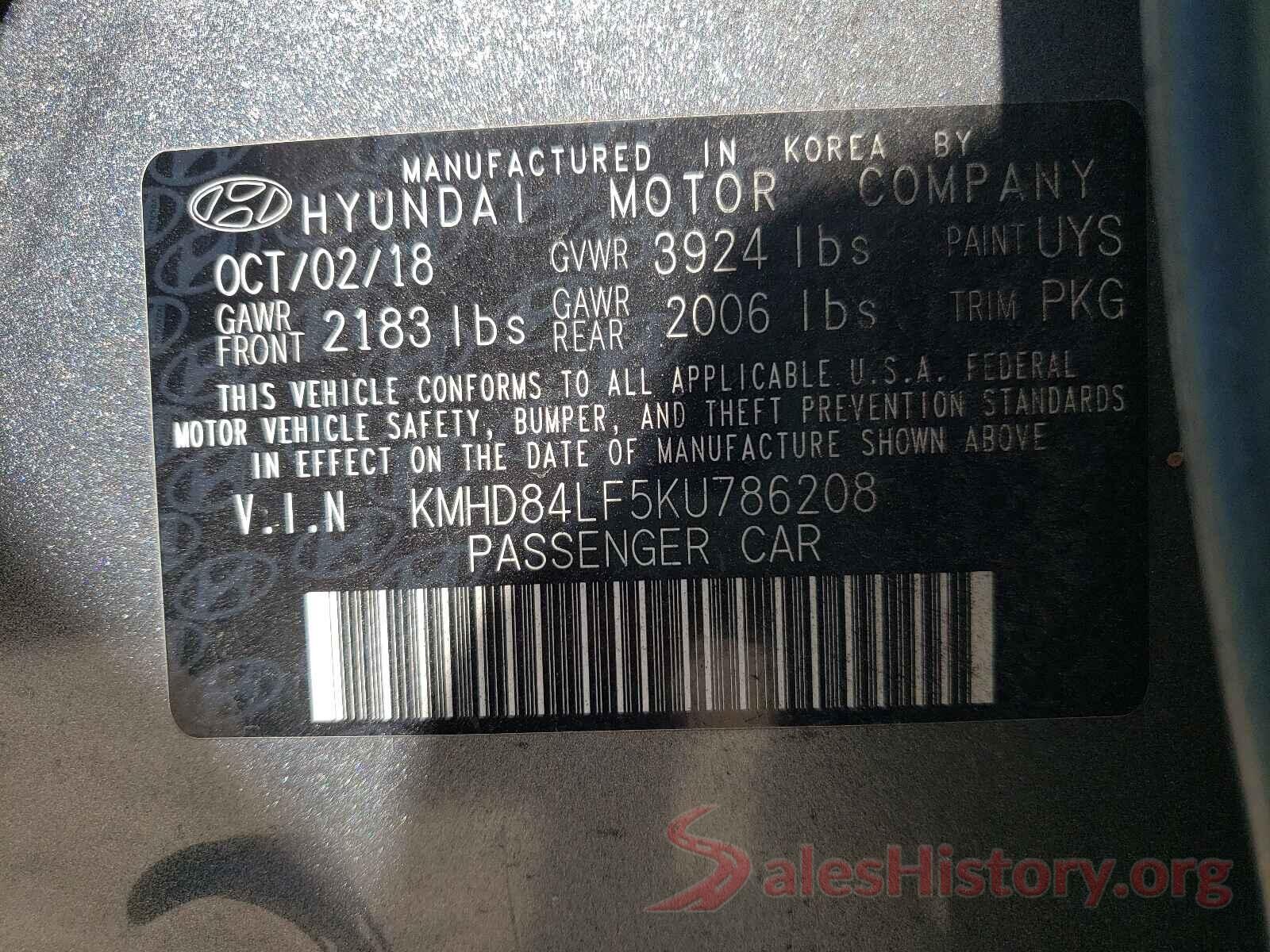 KMHD84LF5KU786208 2019 HYUNDAI ELANTRA