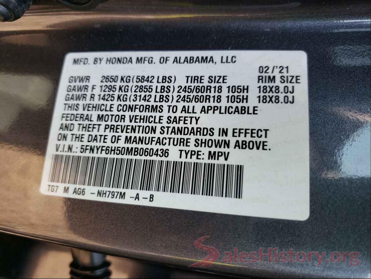 5FNYF6H50MB060436 2021 HONDA PILOT