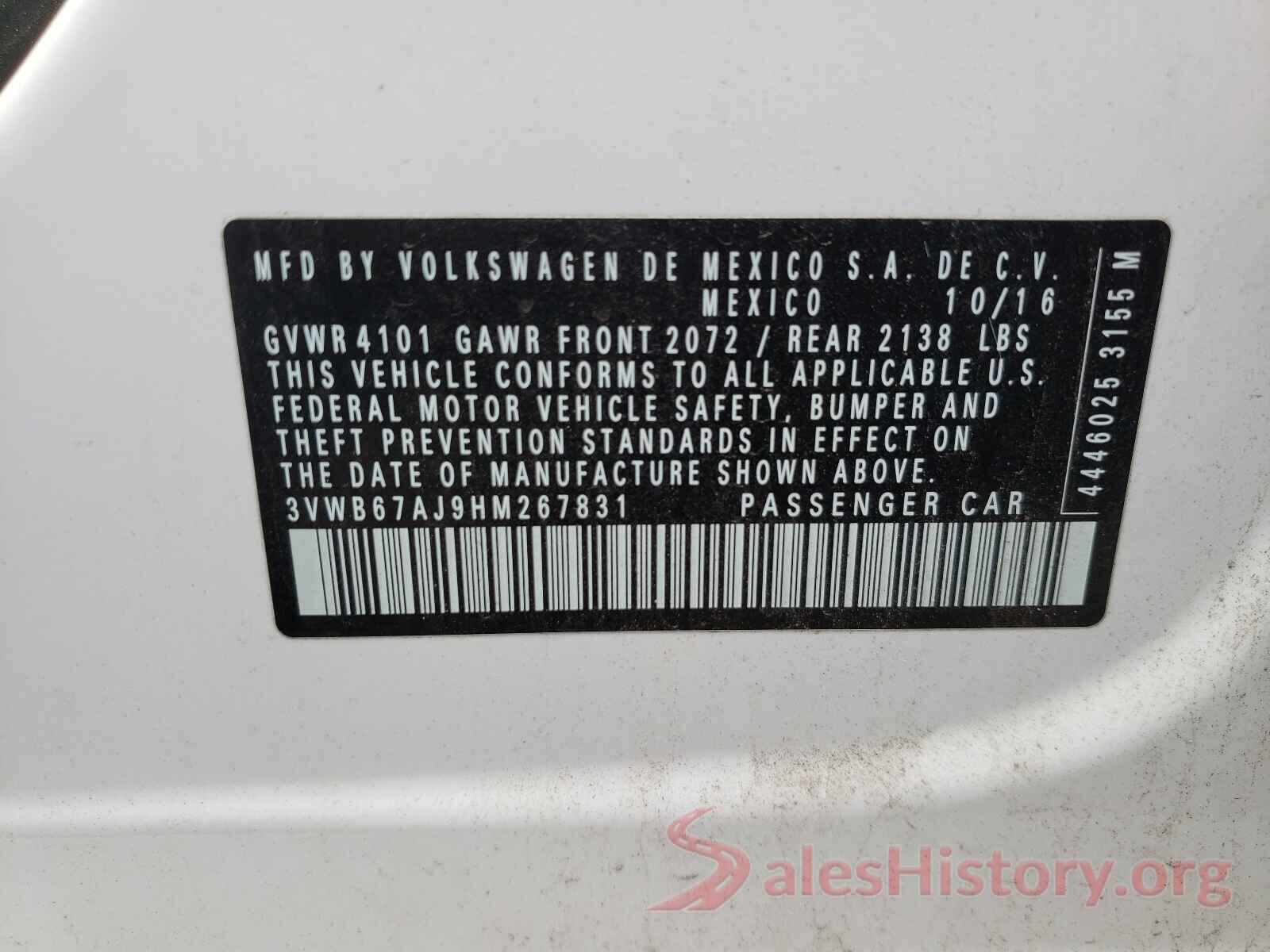 3VWB67AJ9HM267831 2017 VOLKSWAGEN JETTA