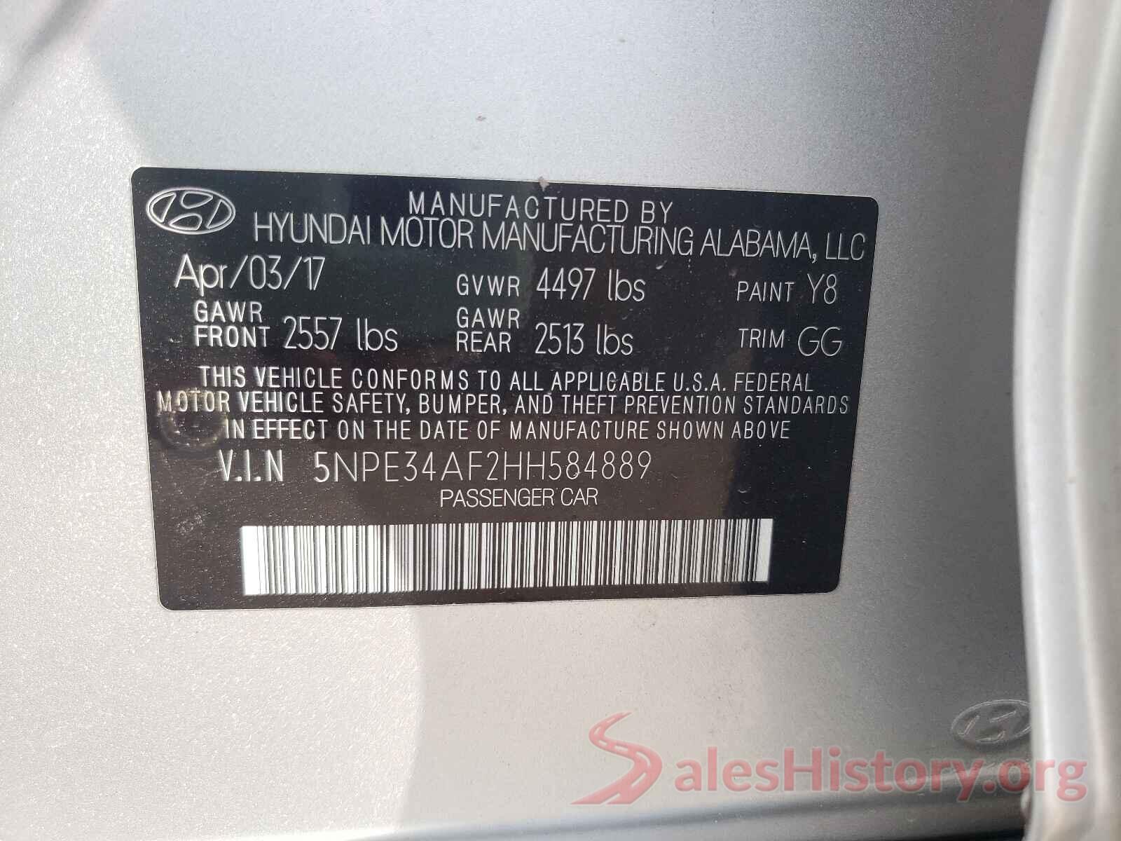 5NPE34AF2HH584889 2017 HYUNDAI SONATA