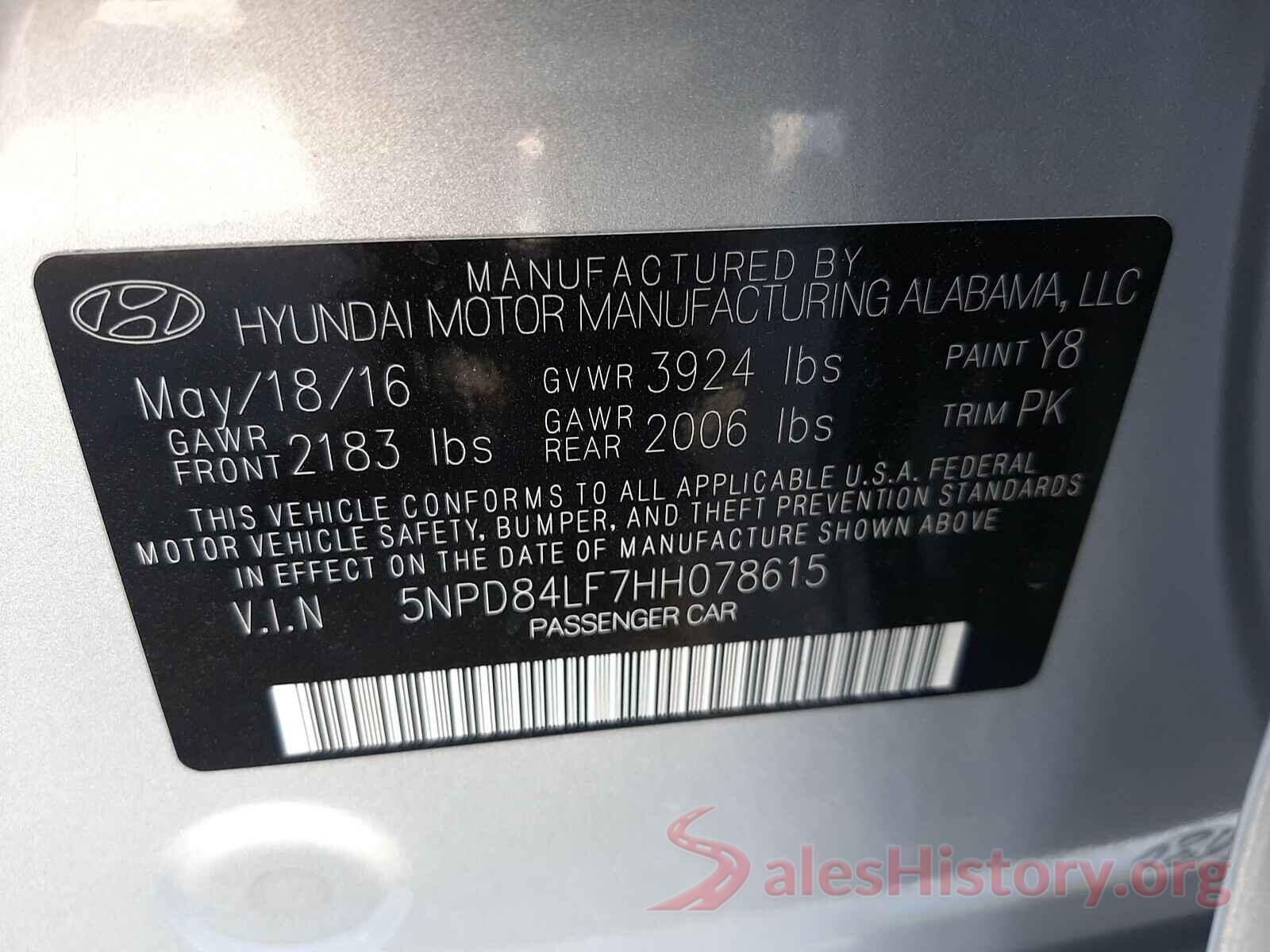 5NPD84LF7HH078615 2017 HYUNDAI ELANTRA