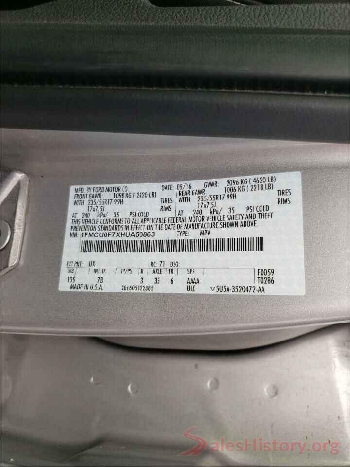 1FMCU0F7XHUA50863 2017 FORD ESCAPE