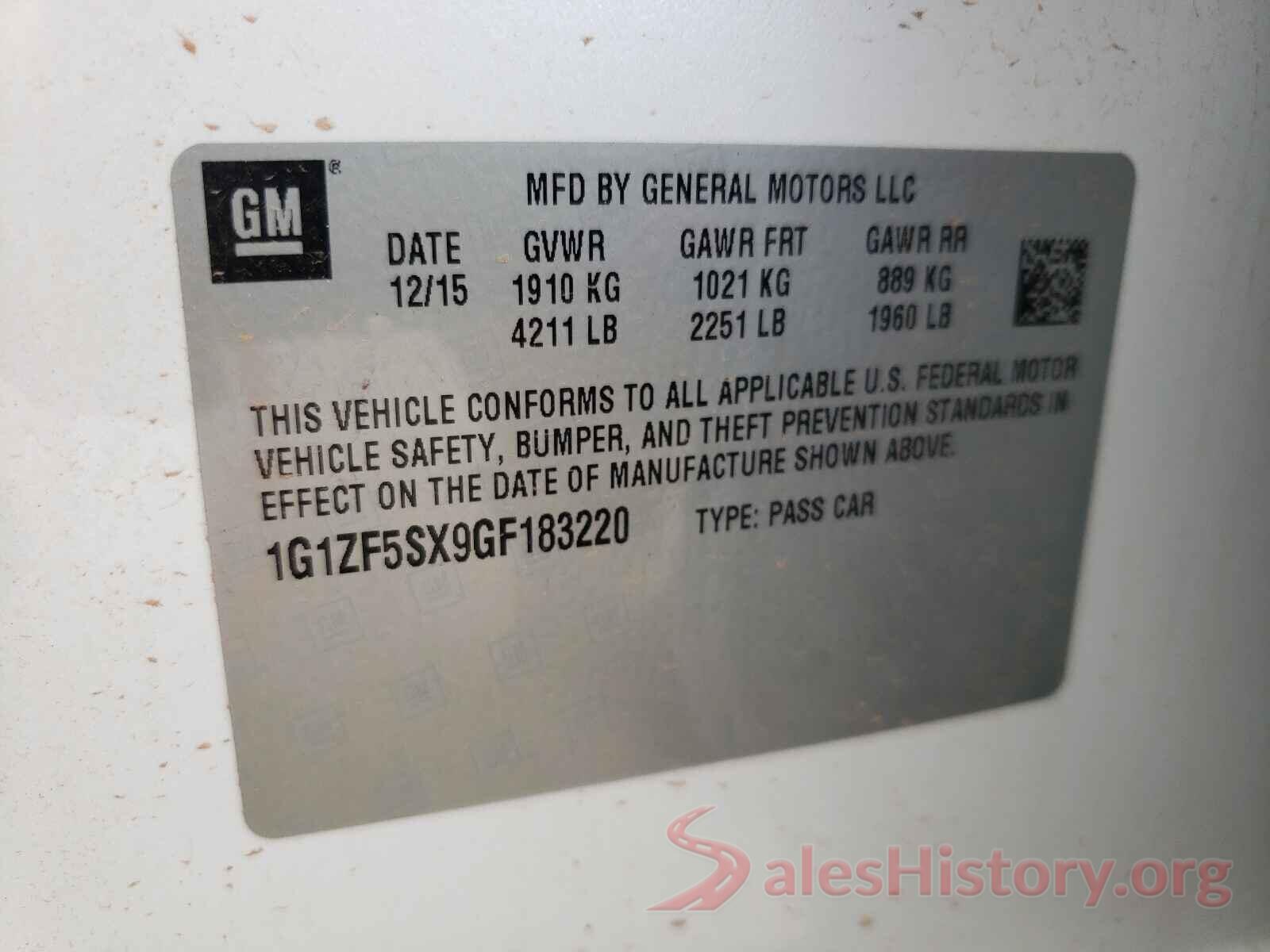 1G1ZF5SX9GF183220 2016 CHEVROLET MALIBU