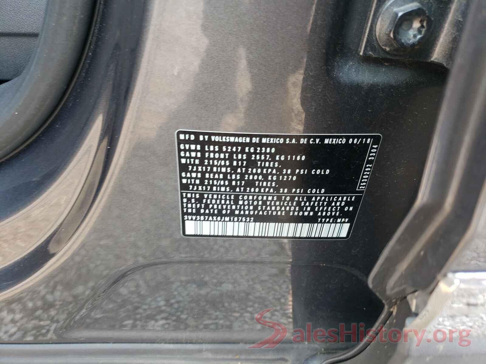 3VV3B7AX6JM187532 2018 VOLKSWAGEN TIGUAN