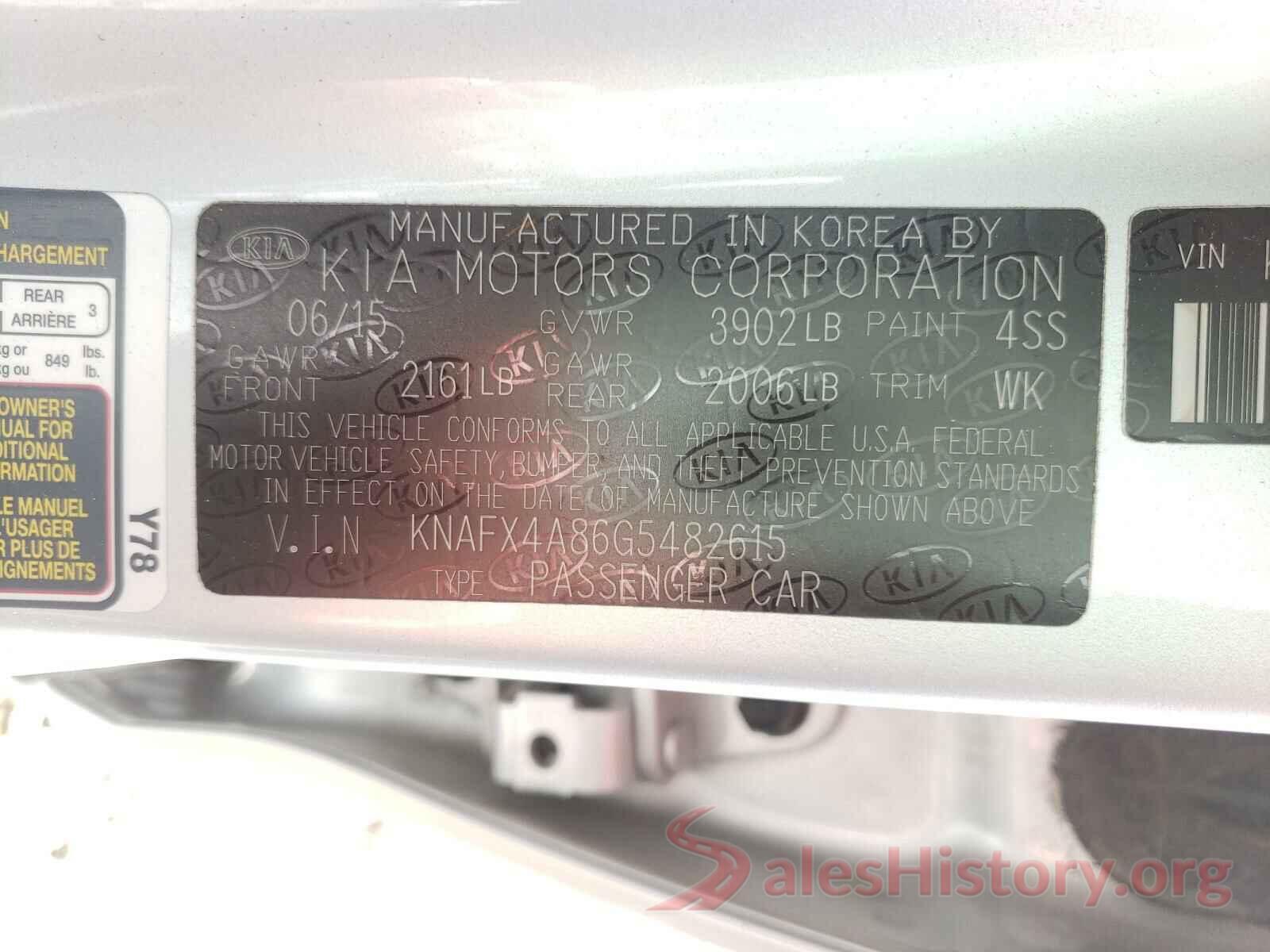 KNAFX4A86G5482615 2016 KIA FORTE