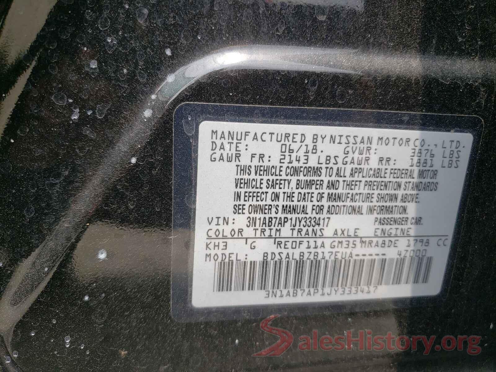 3N1AB7AP1JY333417 2018 NISSAN SENTRA