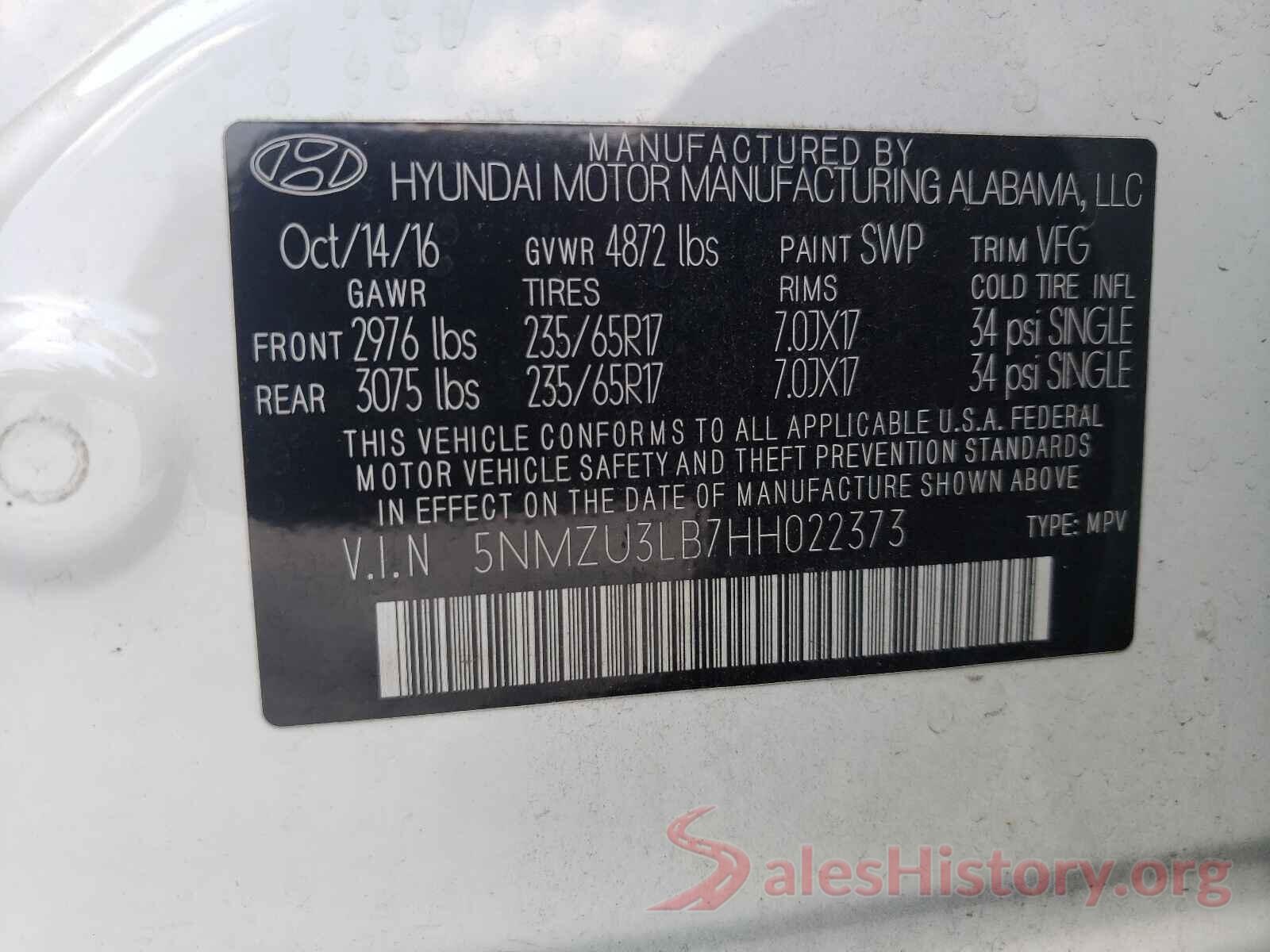 5NMZU3LB7HH022373 2017 HYUNDAI SANTA FE