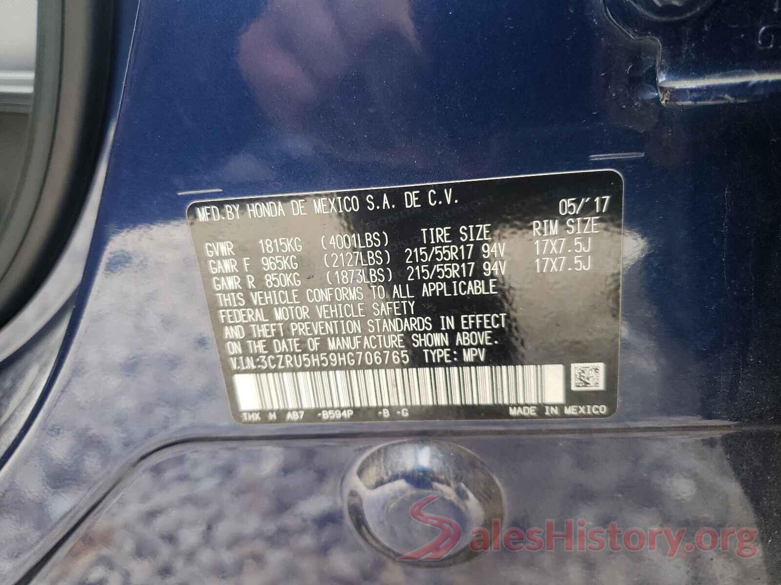 3CZRU5H59HG706765 2017 HONDA HR-V